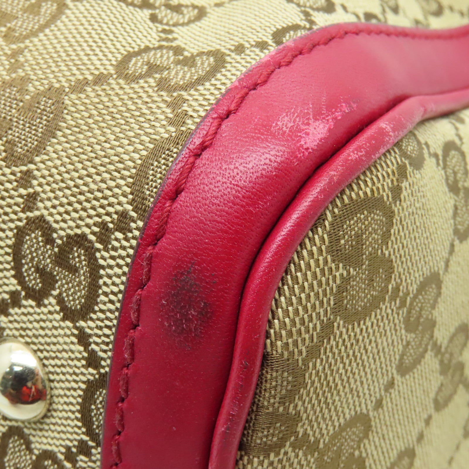 GUCCI 帆布/皮革2 Way Shoulder金扣手挽肩背兩用袋啡色/紅色