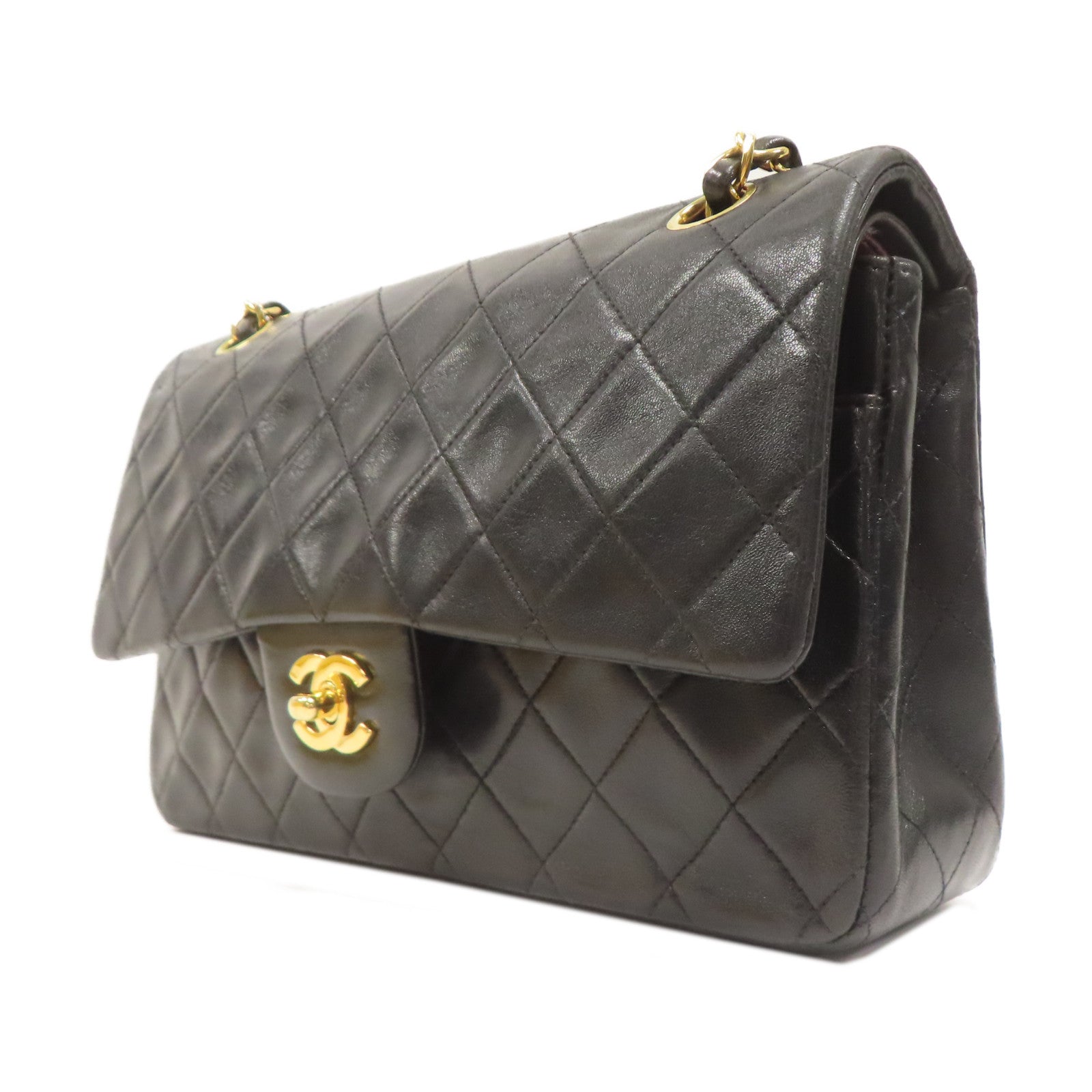 CHANEL 菱格羊皮皮革Vintage Classic 25金扣鏈帶肩背袋黑色