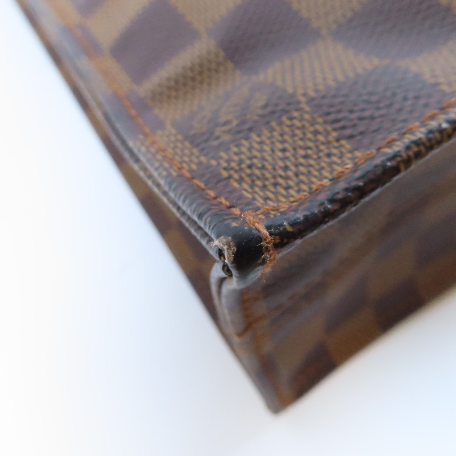 LOUIS VUITTON Damier Ebene Sac Plat金扣手挽袋啡色
