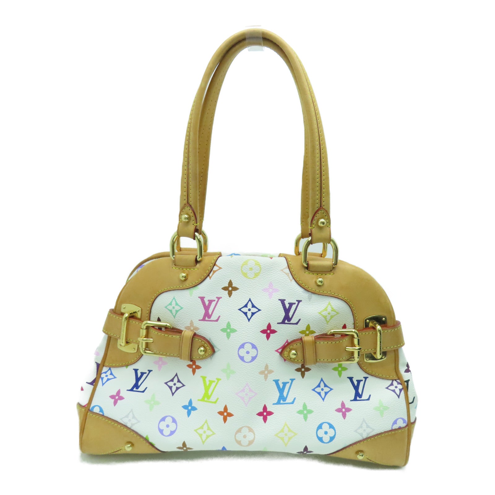 LOUIS VUITTON Monogram Multicolore Claudia Handbag Gold Buckle Hand Bag White
