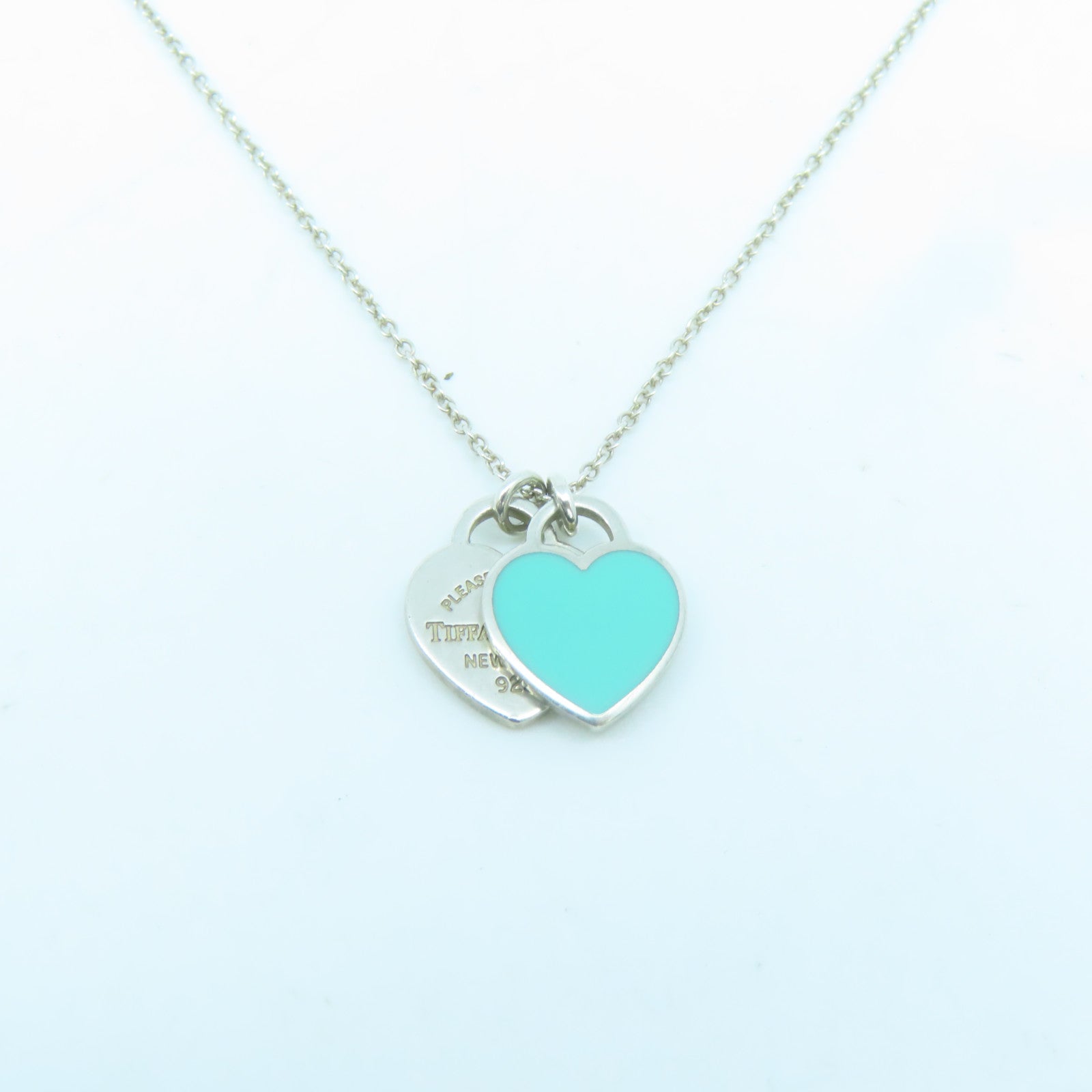TIFFANY＆CO 925純銀Mini Heart Pendant With Diamond項鍊藍色/銀色