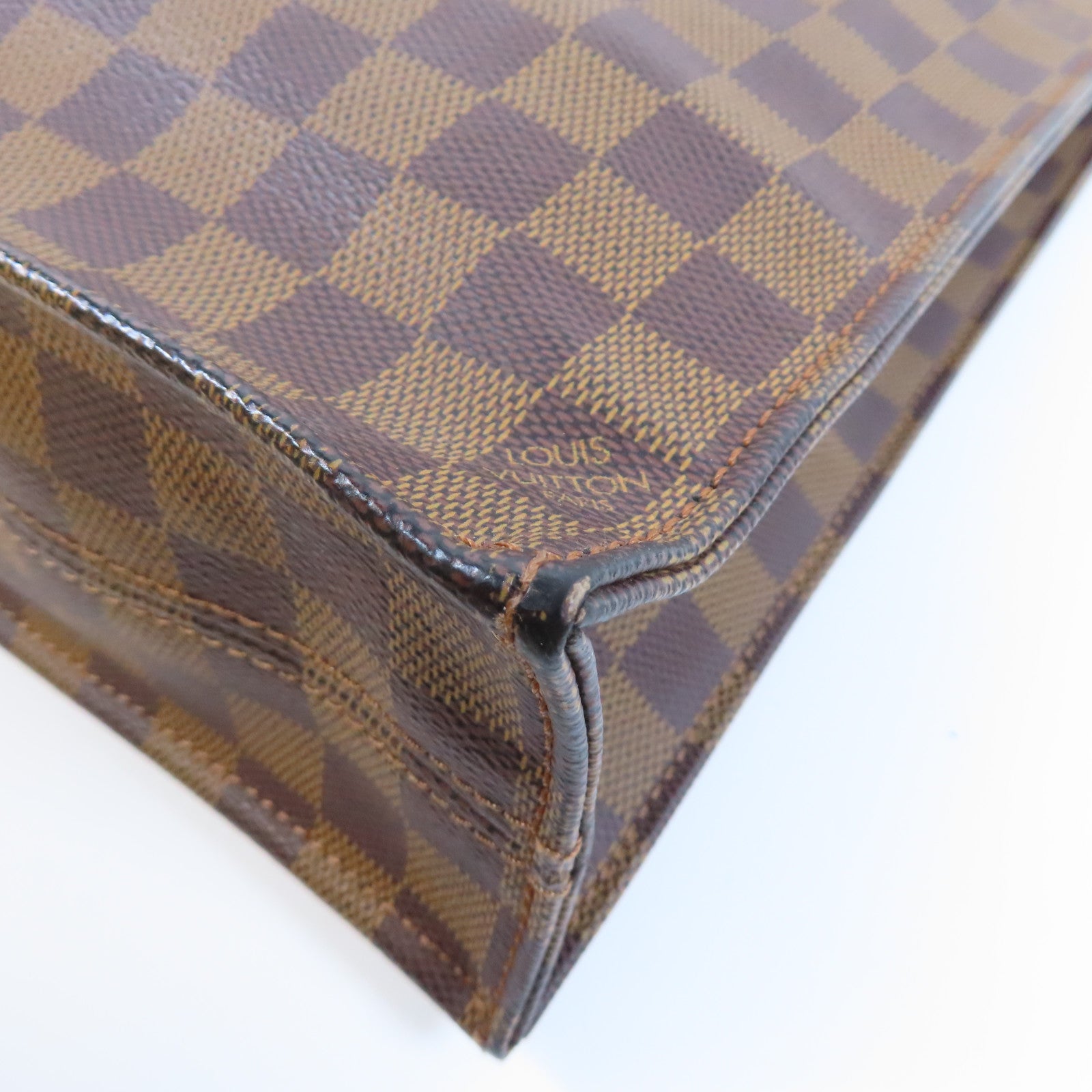 LOUIS VUITTON Damier Ebene Sac Plat金扣手挽袋啡色