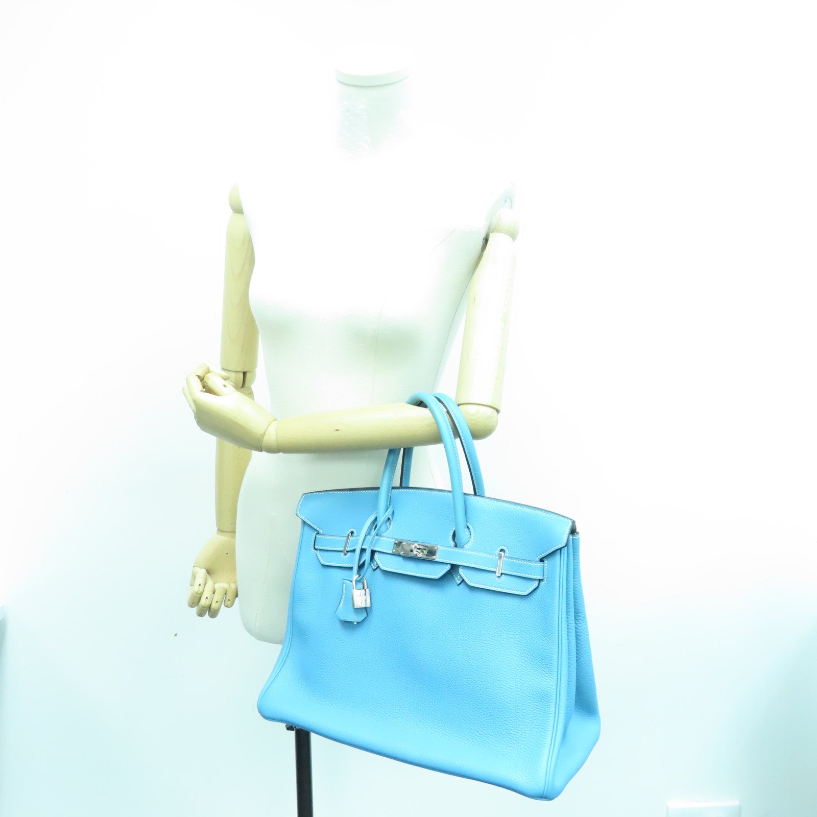 HERMES Togo Leather Birkin 35 Silver Buckle Handle Bag Bule Jean Blue