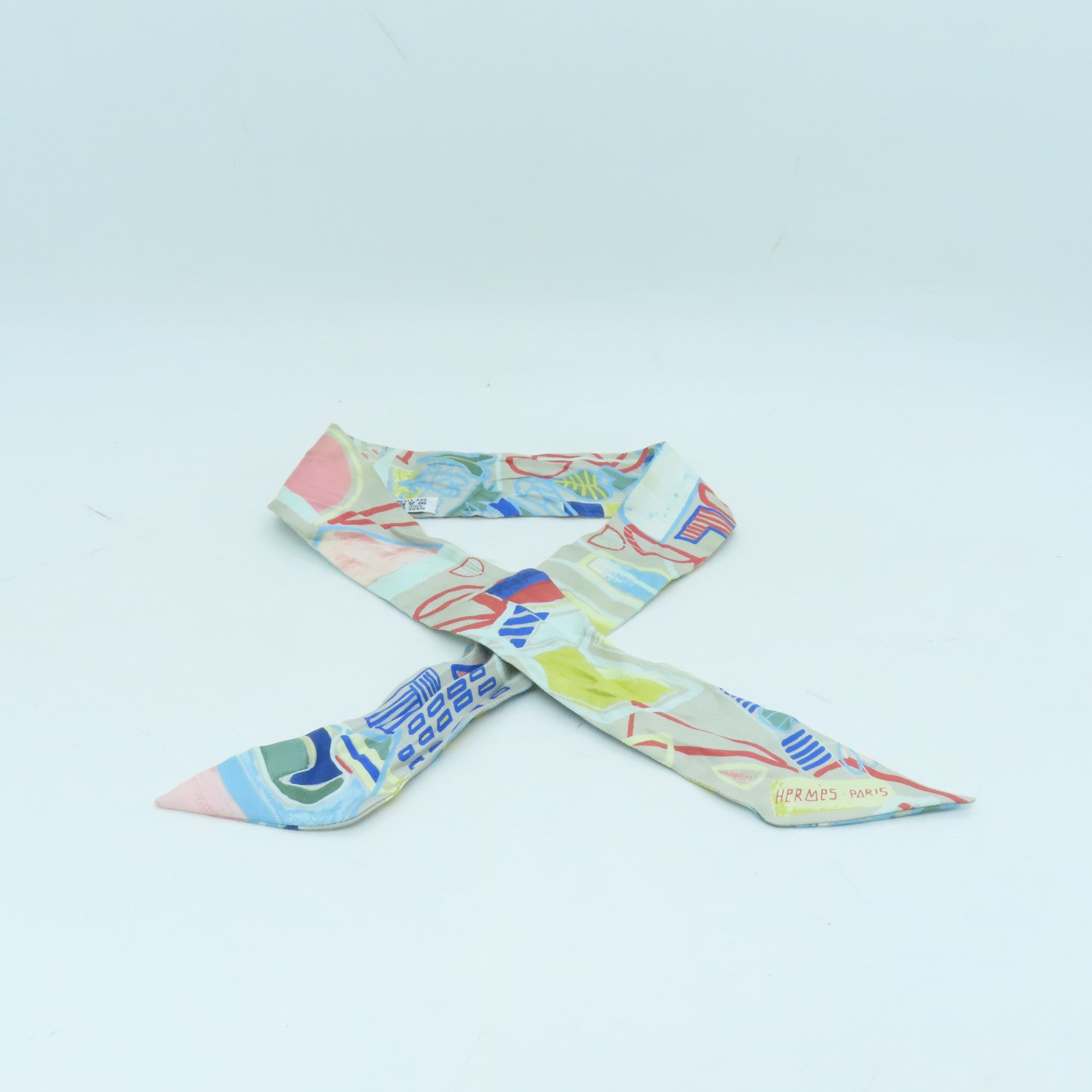 HERMES Silk Twilly Scarf Gray/Color