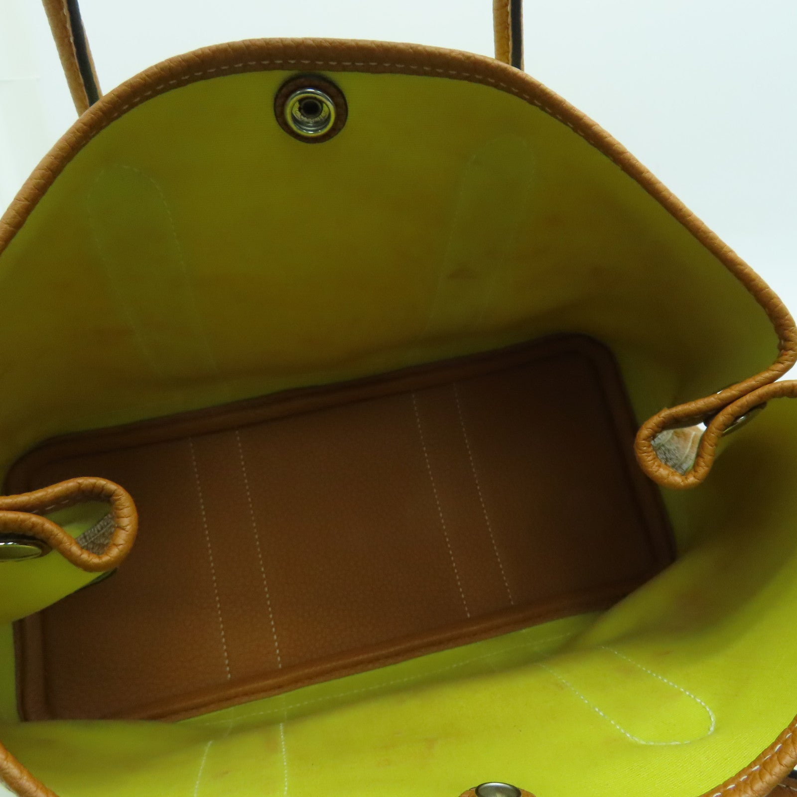 HERMES Canvas Garden Party TPM Silver Buckle Hand Bag Yellow