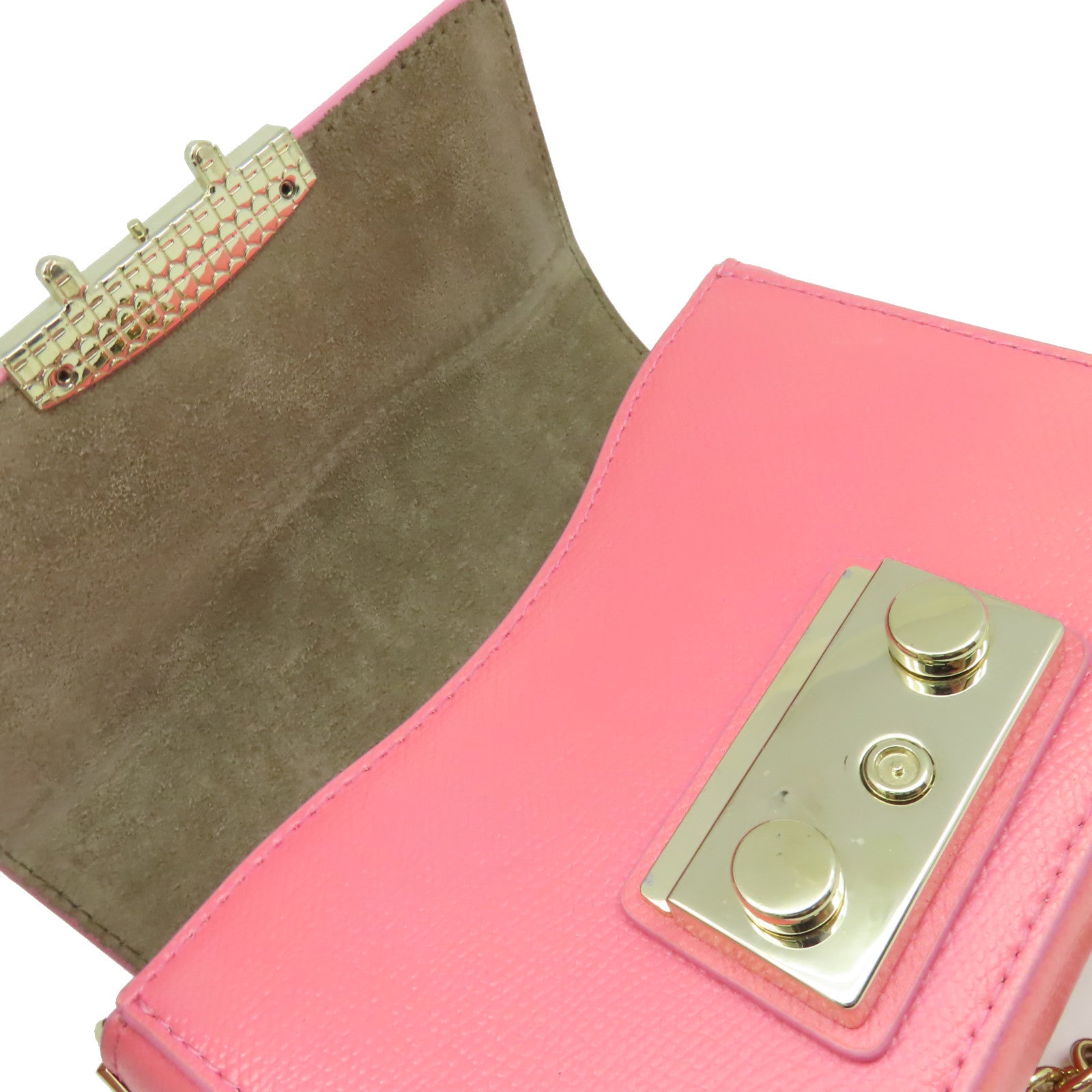 Furla 牛皮皮革Hello Kitty Goes Hiking Shoulder Bag金扣鏈帶肩背袋粉紅色