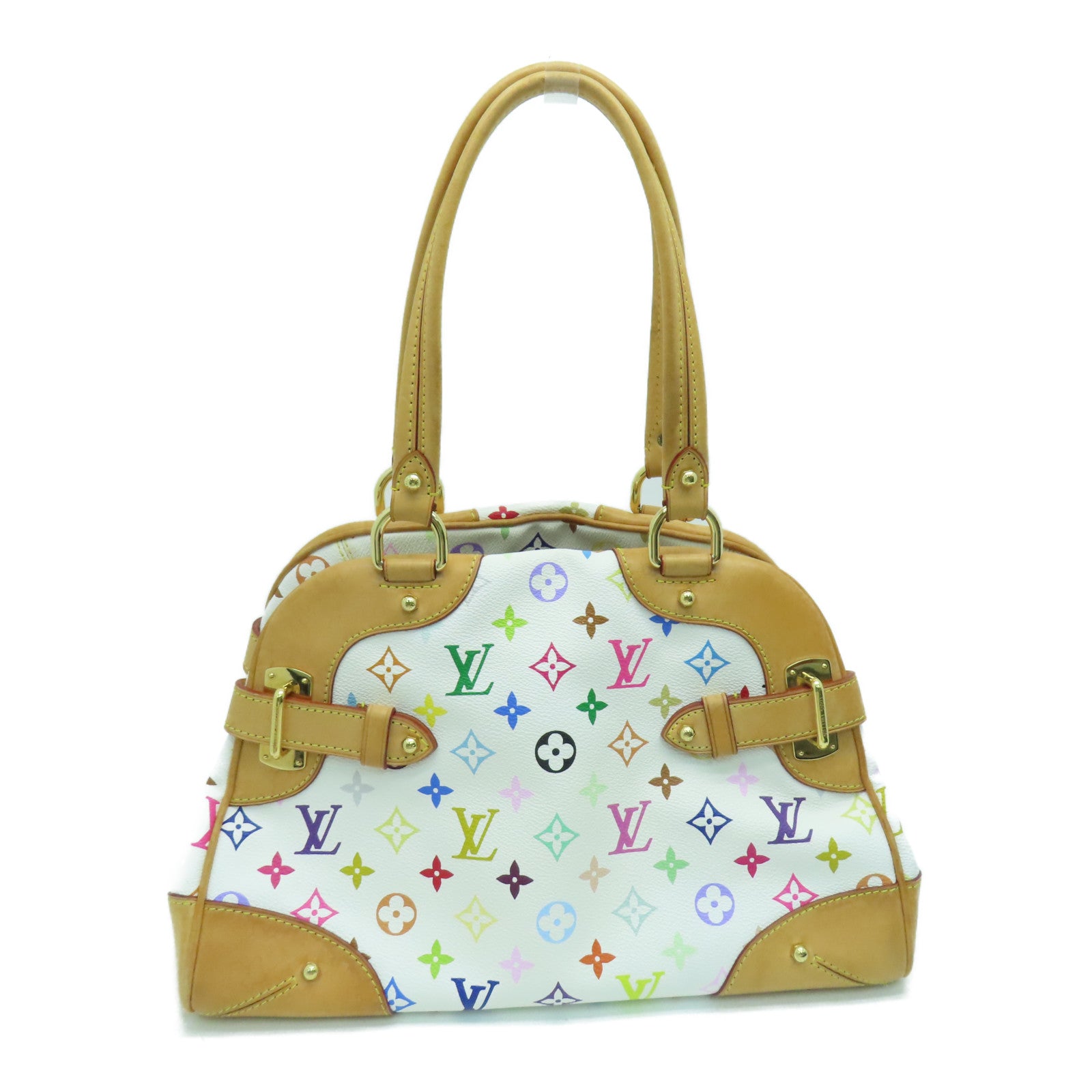 LOUIS VUITTON Monogram Multicolore Claudia Handbag Gold Buckle Hand Bag White