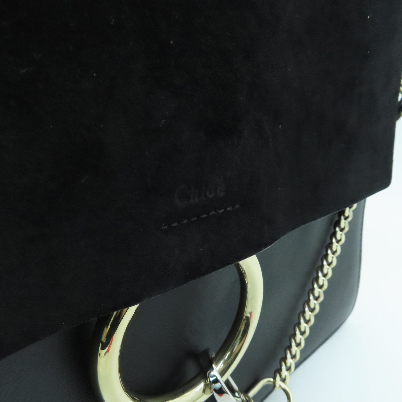 Chloe Leather/Suede Leather Shoulder Bag Gold Buckle Black