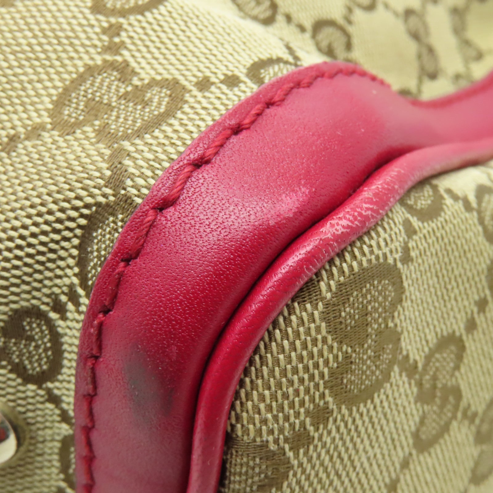 GUCCI 帆布/皮革2 Way Shoulder金扣手挽肩背兩用袋啡色/紅色