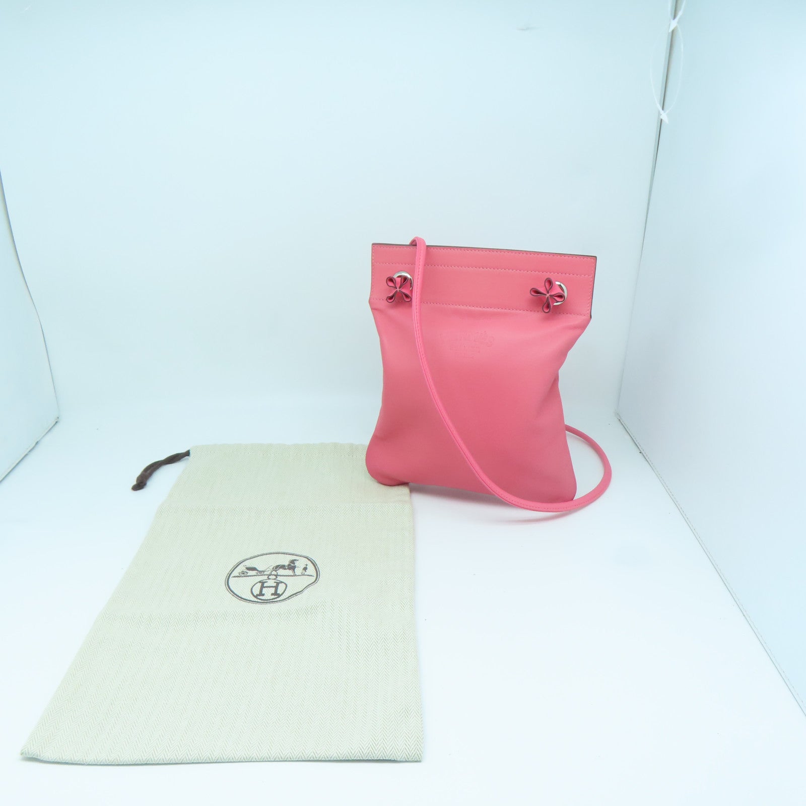 HERMES Veau Swift皮革Aline Mini銀扣肩背袋新杜鵑桃色