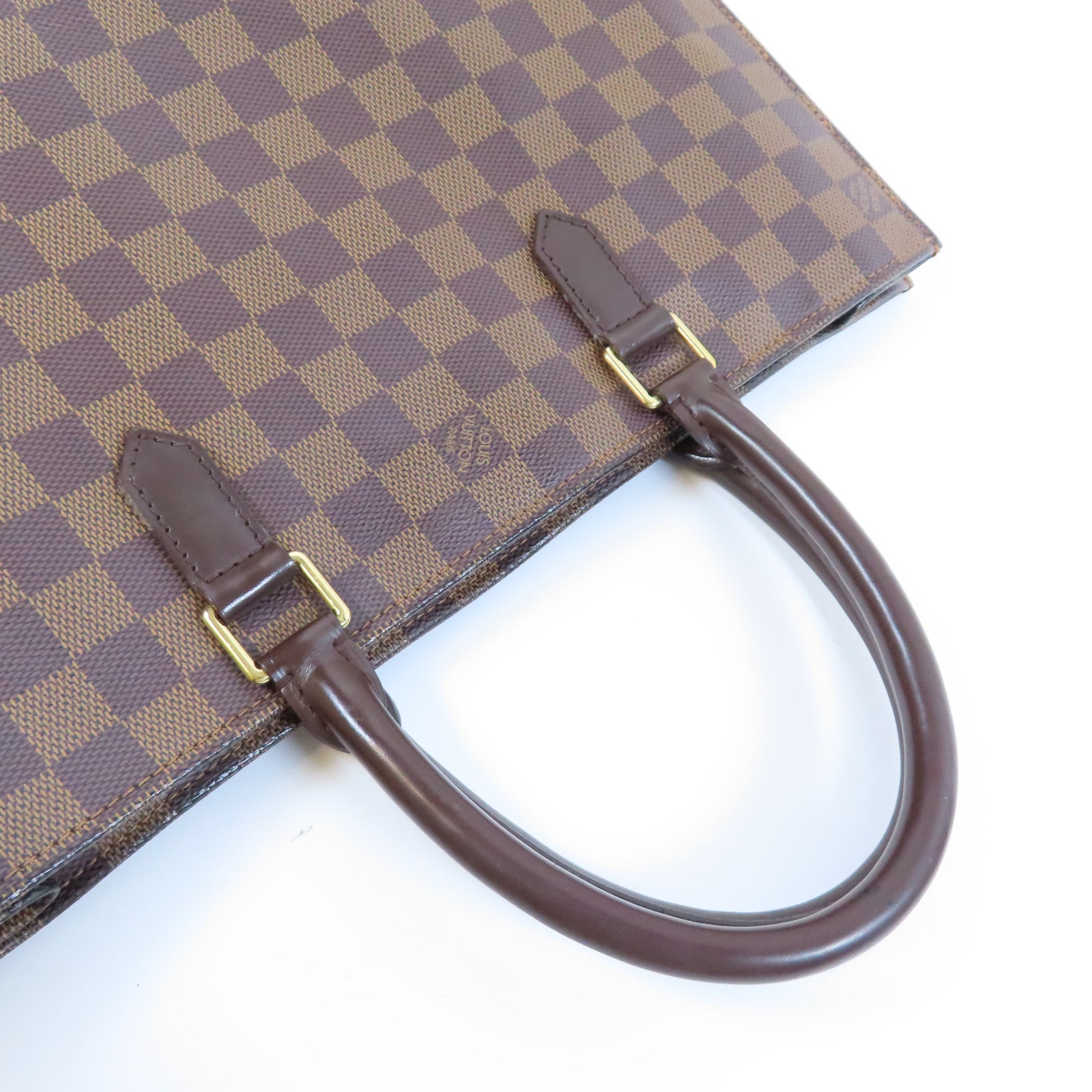 LOUIS VUITTON Damier Ebene Sac Plat金扣手挽袋啡色