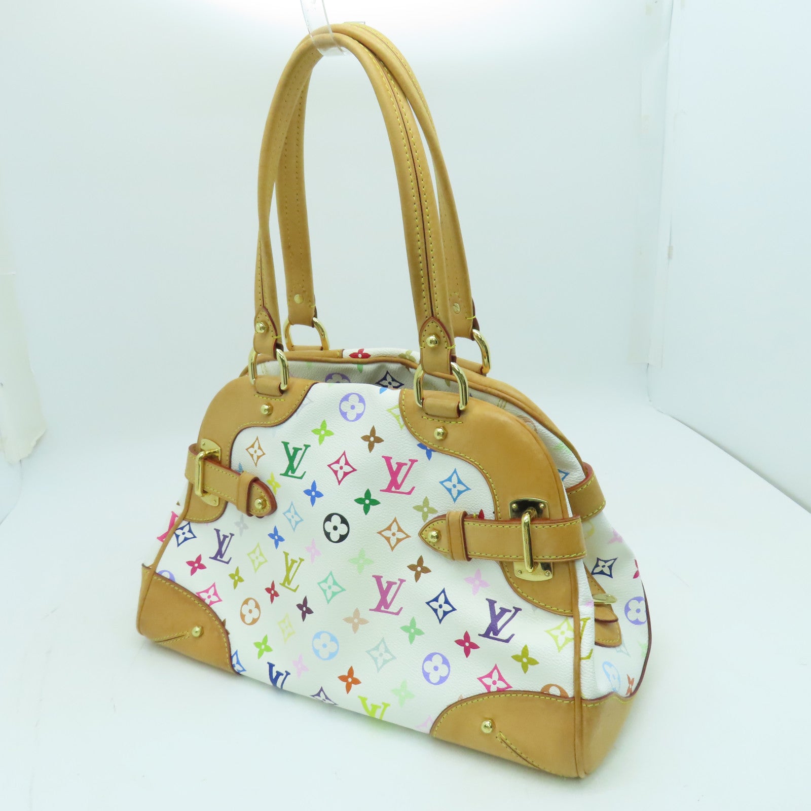 LOUIS VUITTON Monogram Multicolore Claudia Handbag Gold Buckle Hand Bag White