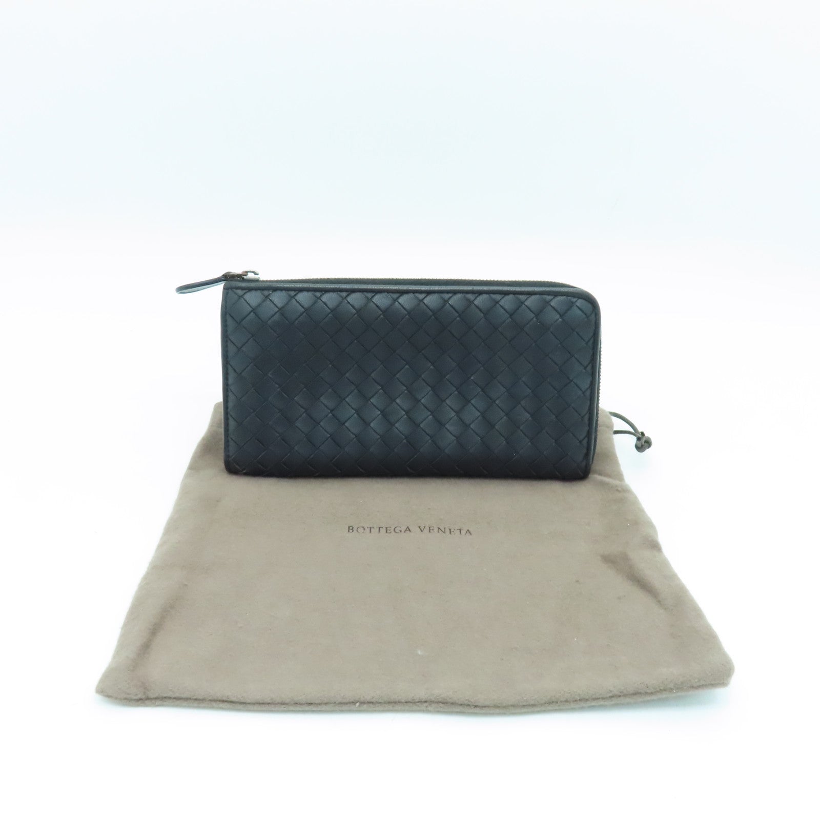 BOTTEGA VENETA Textured Leather Long Wallet Silver Buckle Long Wallet Black
