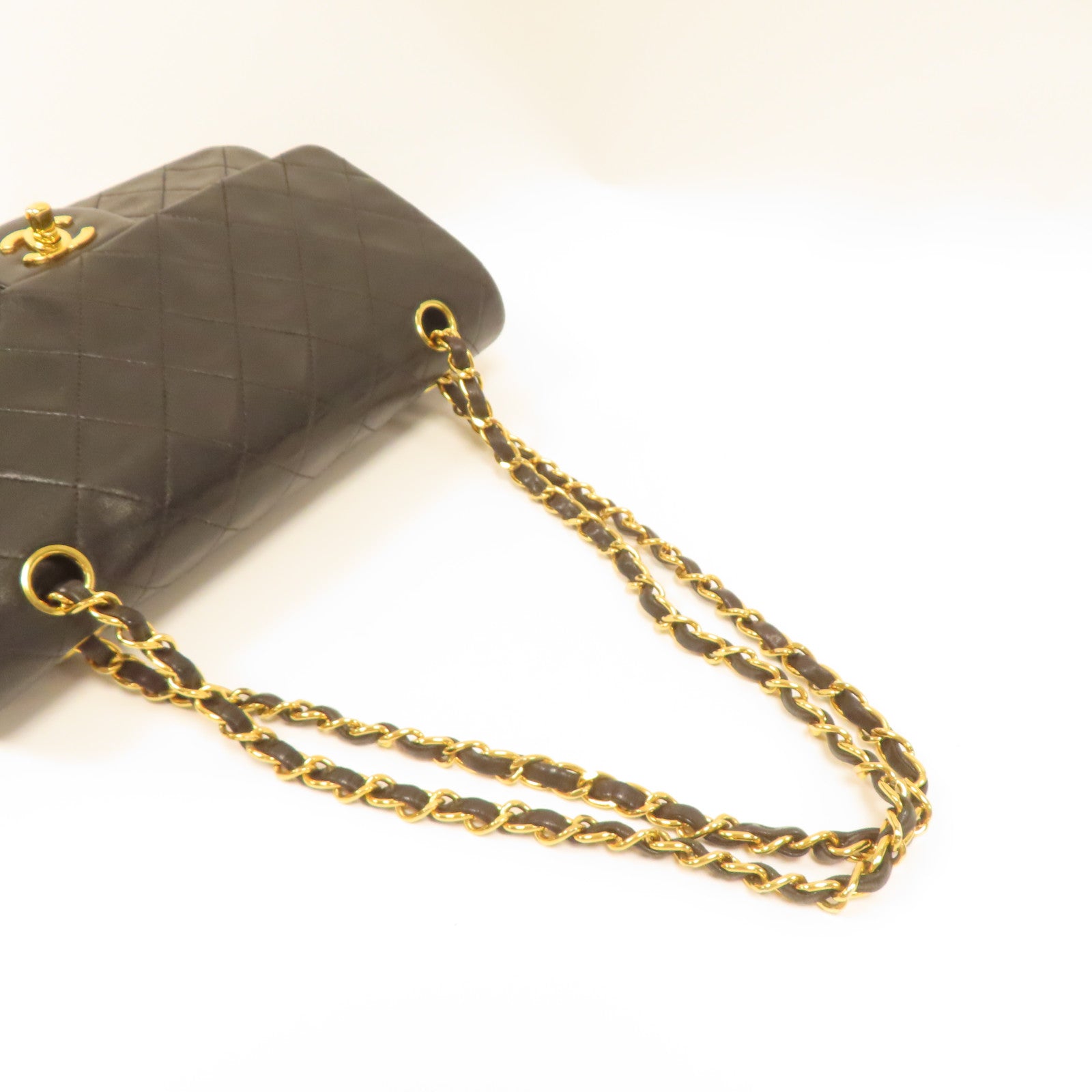 CHANEL 菱格羊皮皮革Vintage Classic 25金扣鏈帶肩背袋黑色