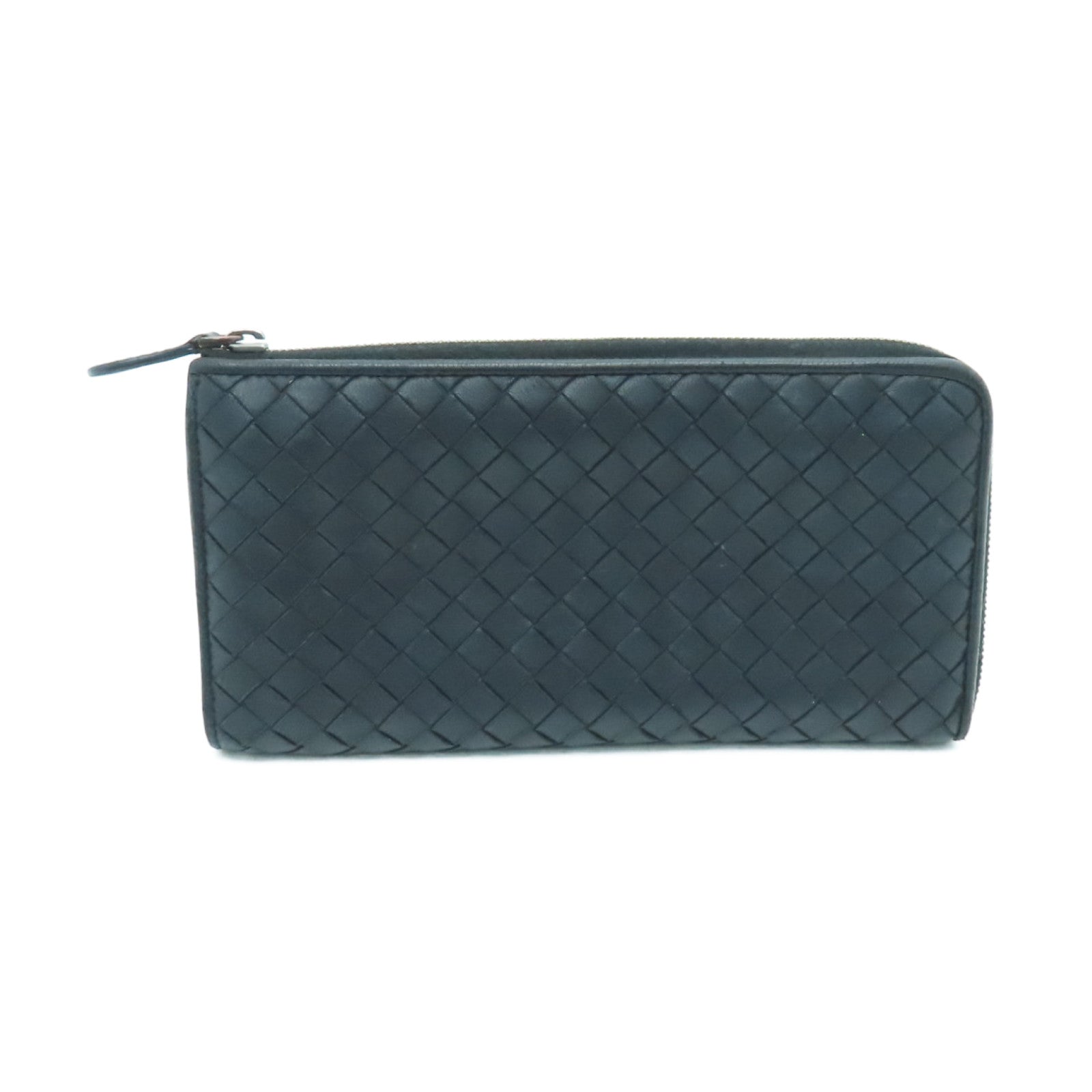 BOTTEGA VENETA Textured Leather Long Wallet Silver Buckle Long Wallet Black