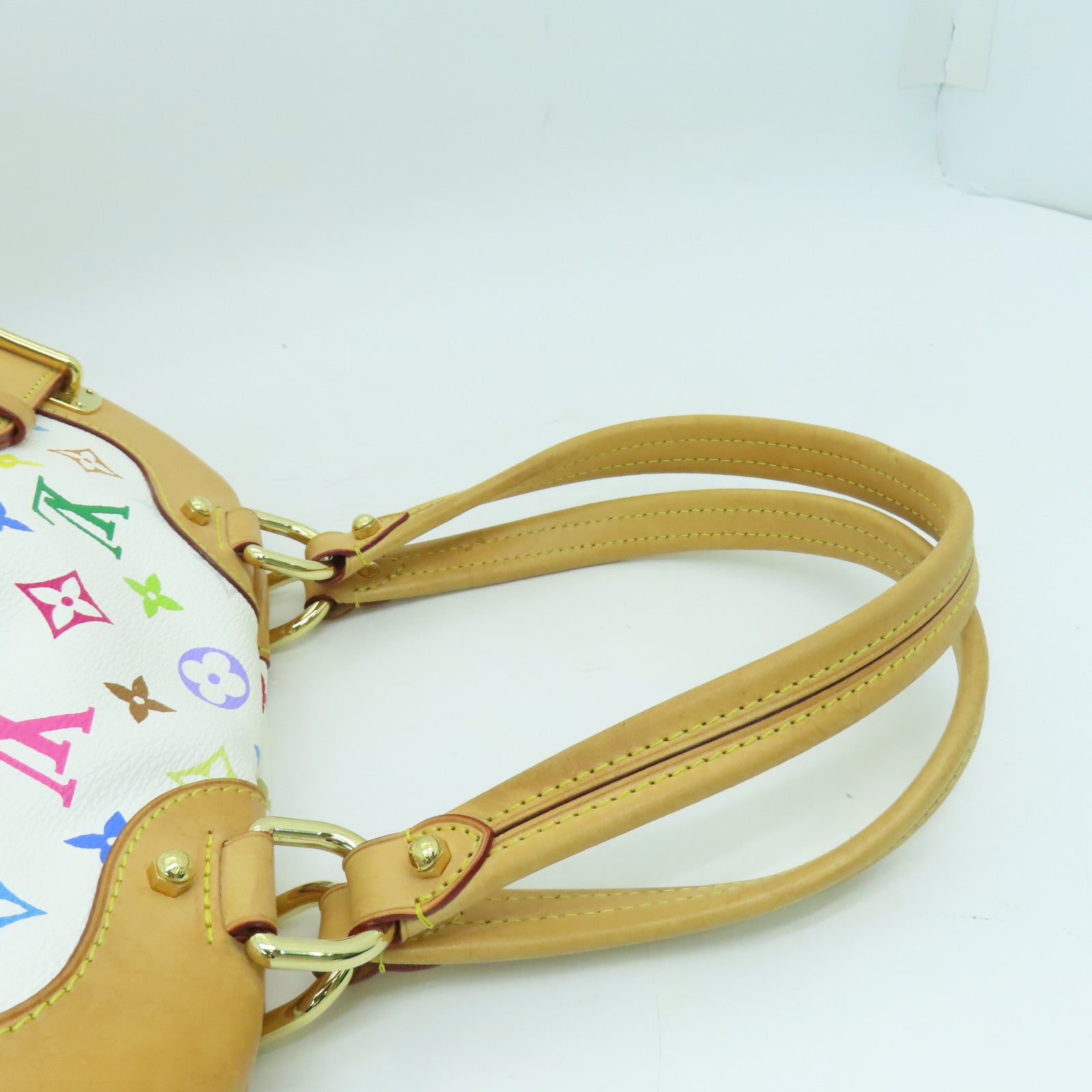 LOUIS VUITTON Monogram Multicolore Claudia Handbag Gold Buckle Hand Bag White