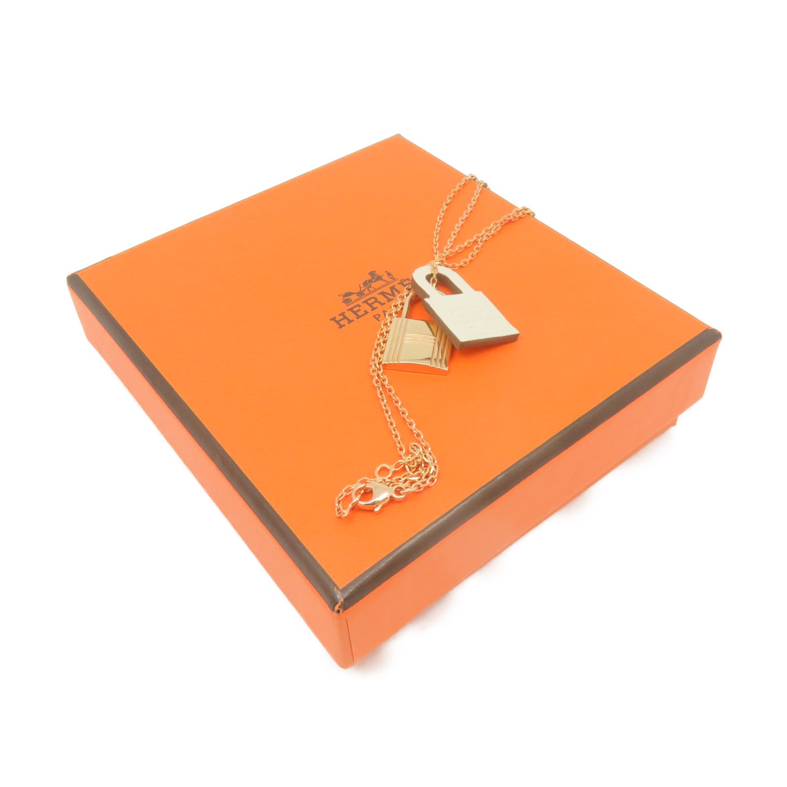 HERMES 金屬/Swift皮革O'Kelly Pendant Necklace項鏈白色