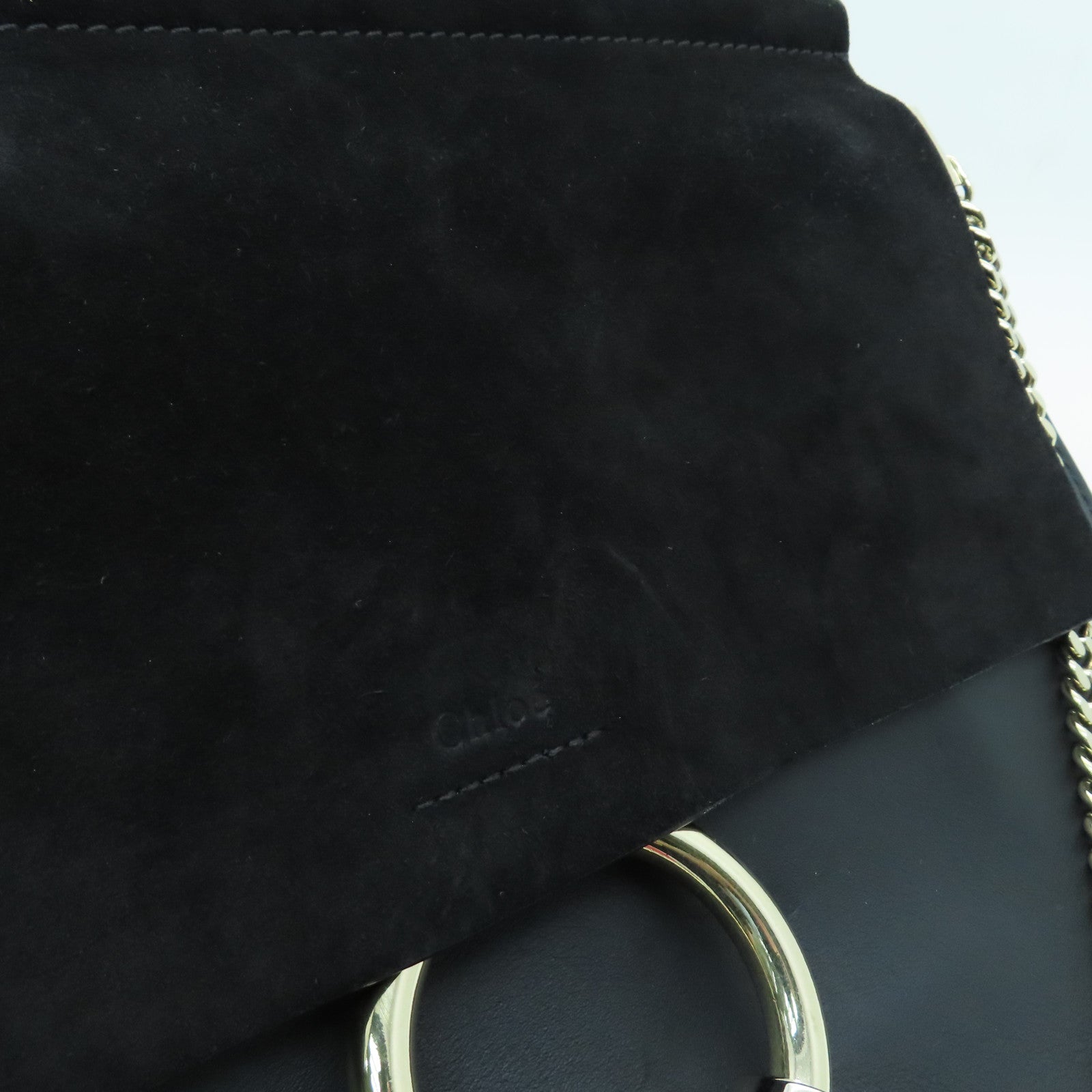 Chloe Leather/Suede Leather Shoulder Bag Gold Buckle Black