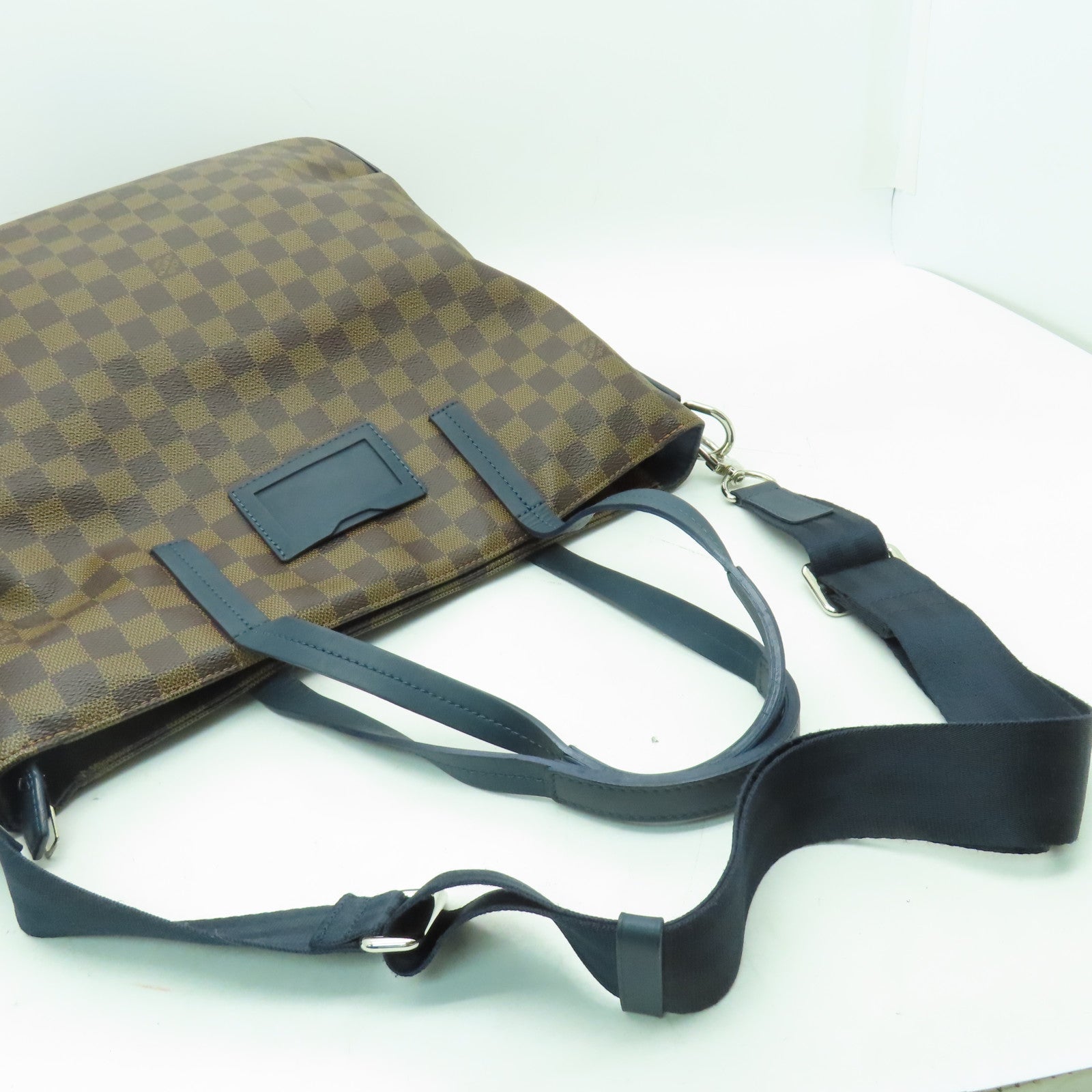 LOUIS VUITTON Damier Ebene Herald銀扣手挽肩背兩用袋啡色/藍色