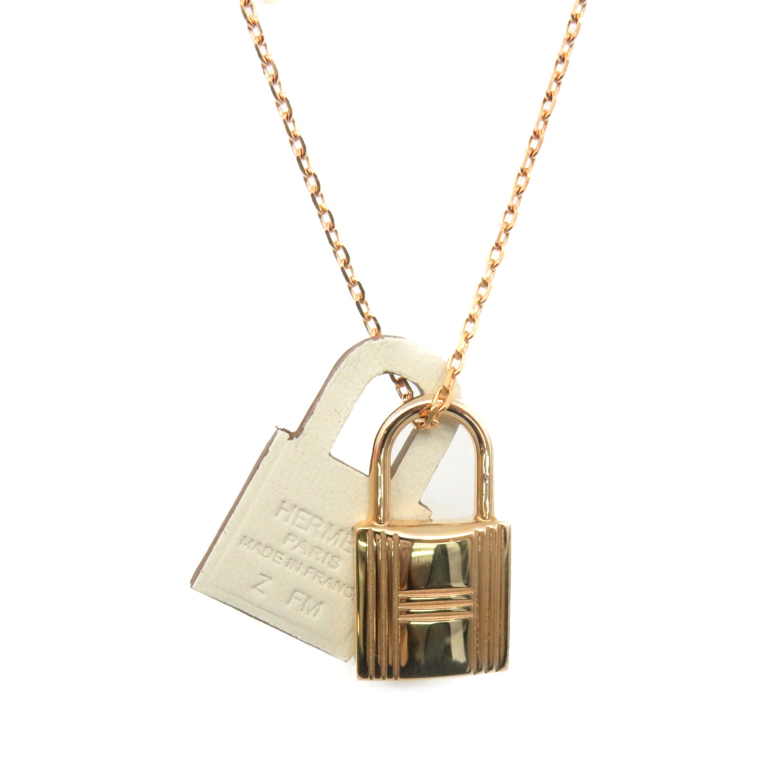 HERMES 金屬/Swift皮革O'Kelly Pendant Necklace項鏈白色