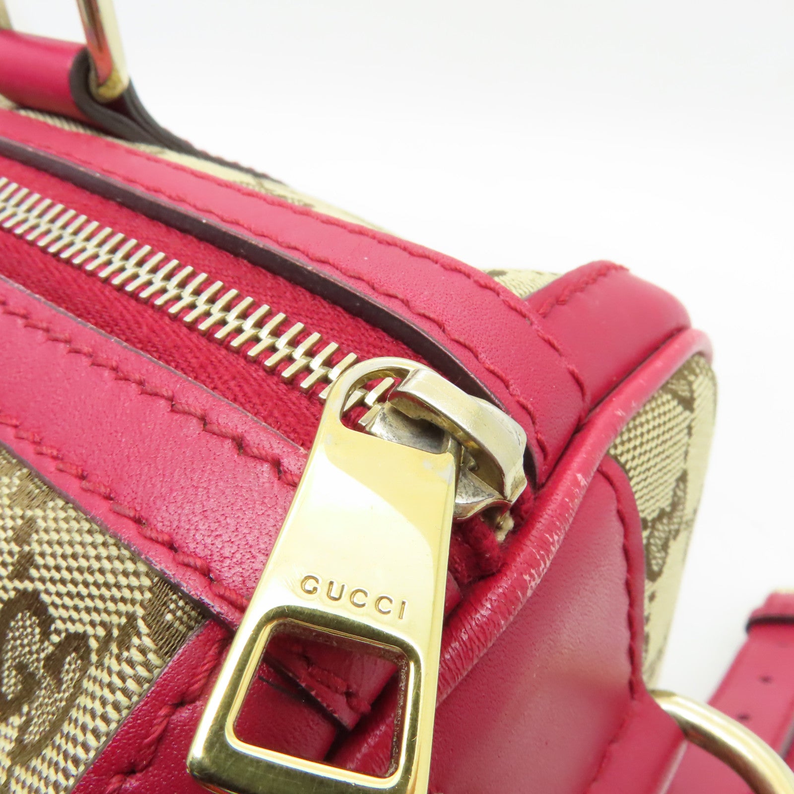 GUCCI 帆布/皮革2 Way Shoulder金扣手挽肩背兩用袋啡色/紅色