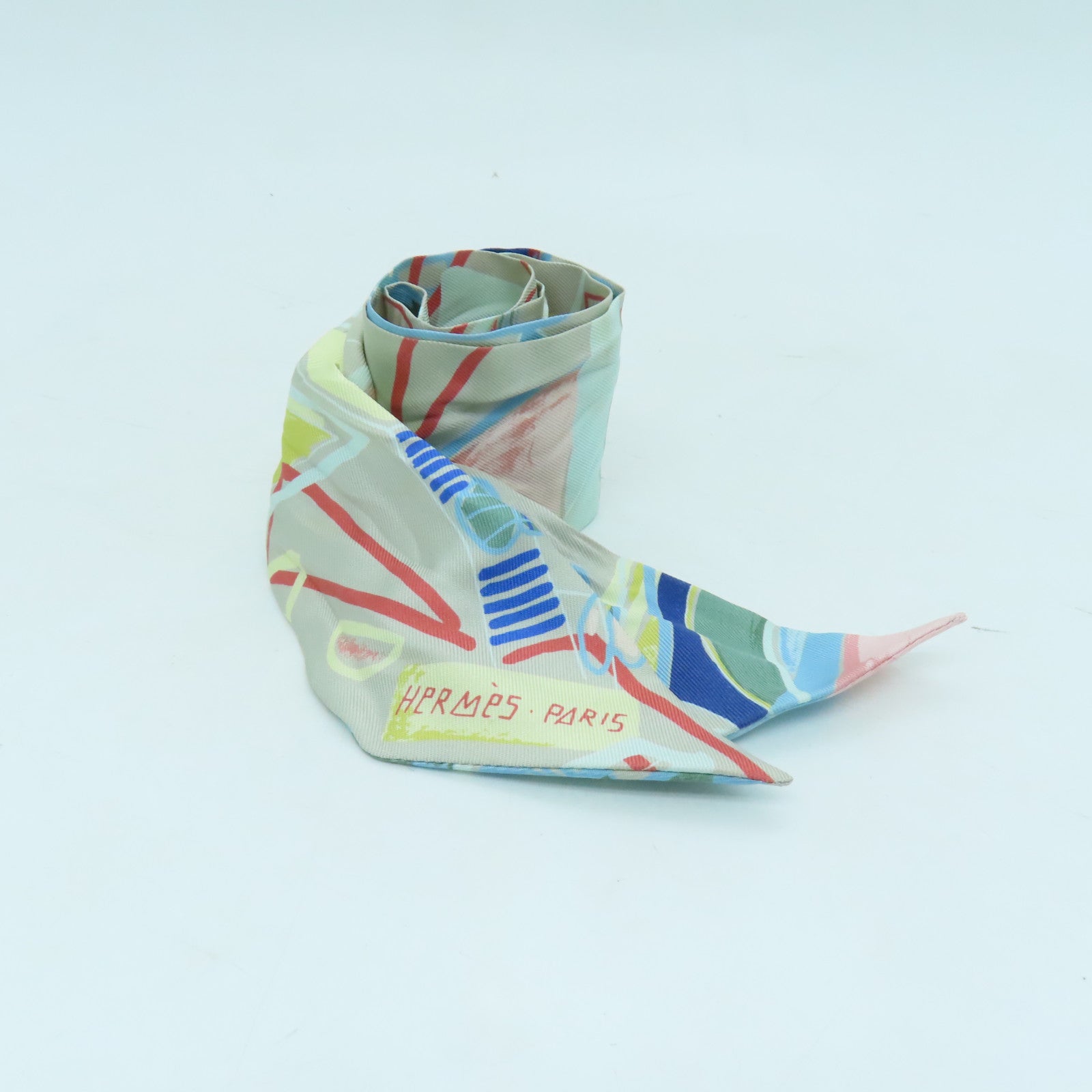 HERMES Silk Twilly Scarf Gray/Color