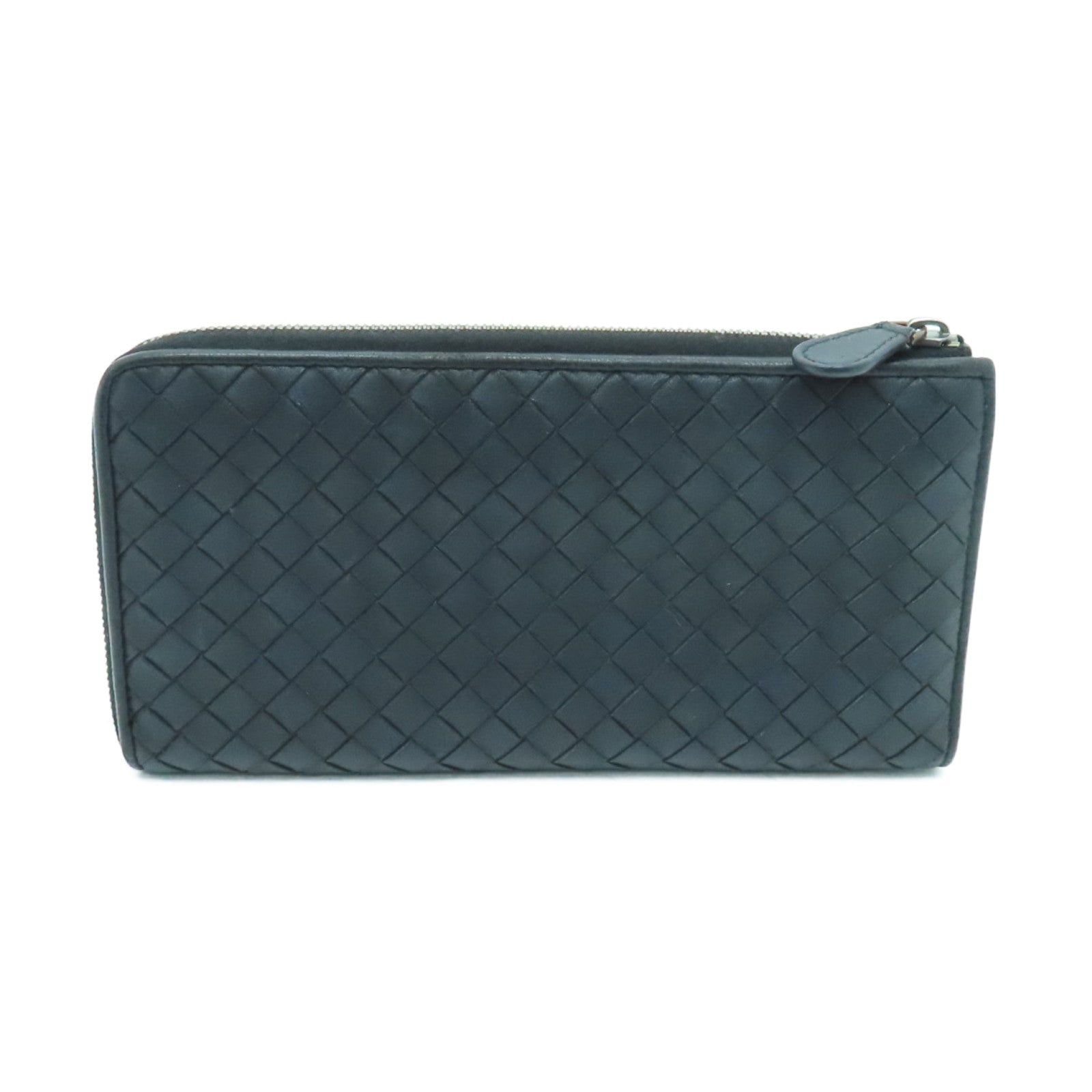BOTTEGA VENETA Textured Leather Long Wallet Silver Buckle Long Wallet Black