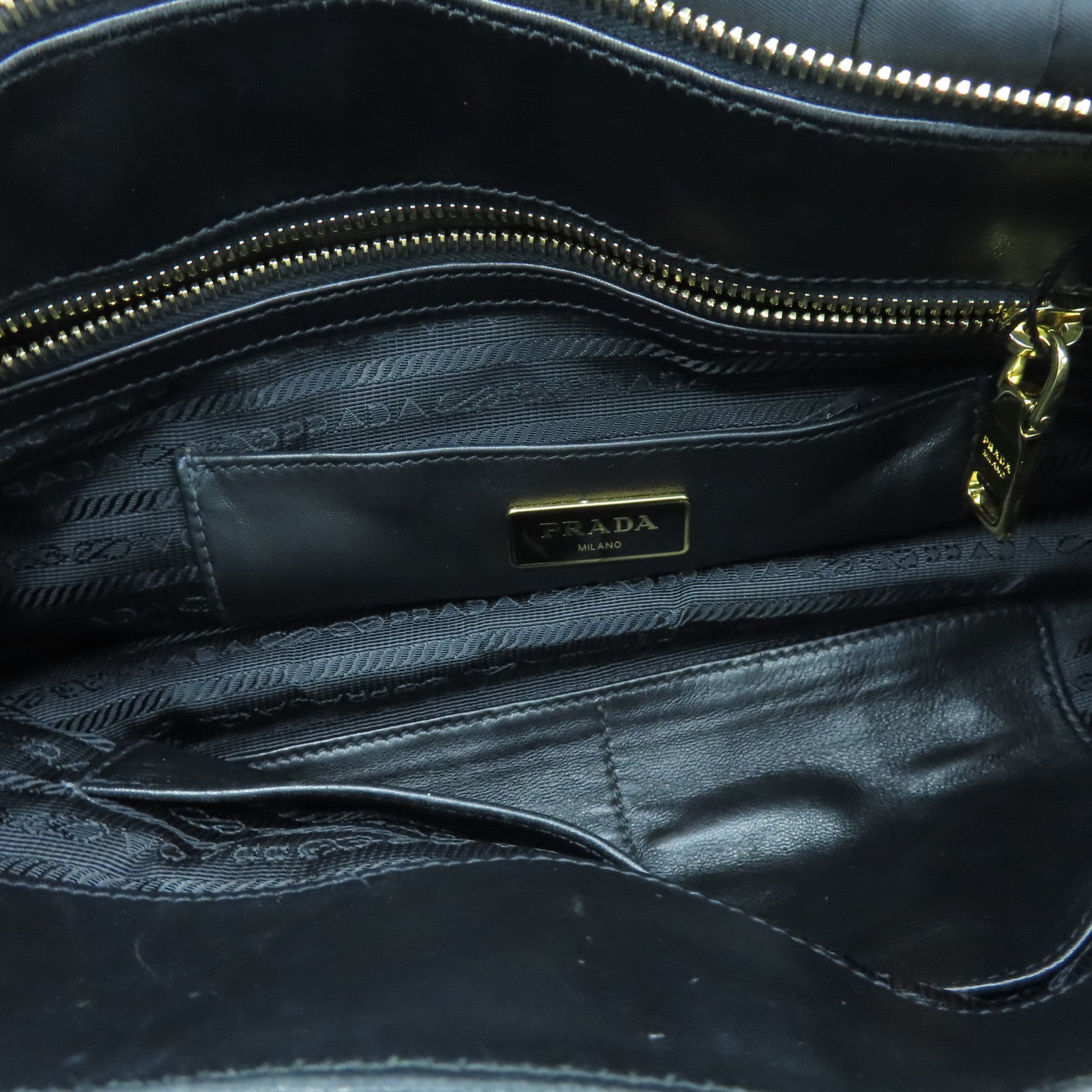 PRADA nylon 2 Way Shoulder gold buckle handle shoulder bag black