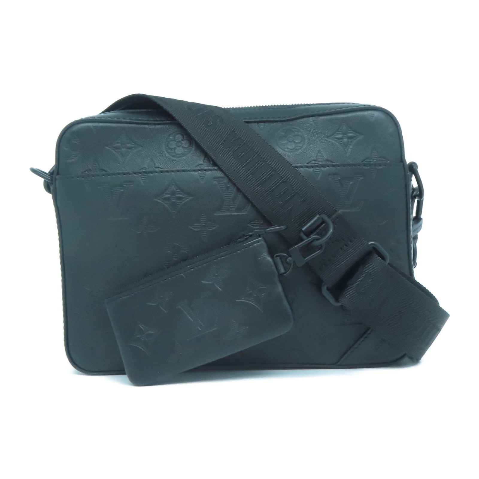 LOUIS VUITTON Monogram Shadow Duo Messenger黑扣肩背袋黑色