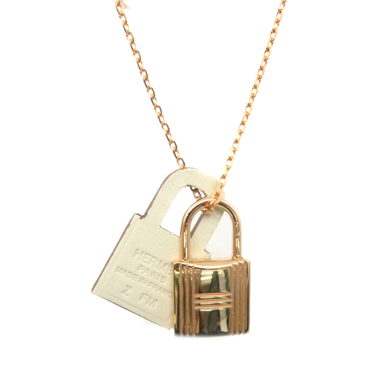 HERMES 金屬/Swift皮革O'Kelly Pendant Necklace項鏈白色