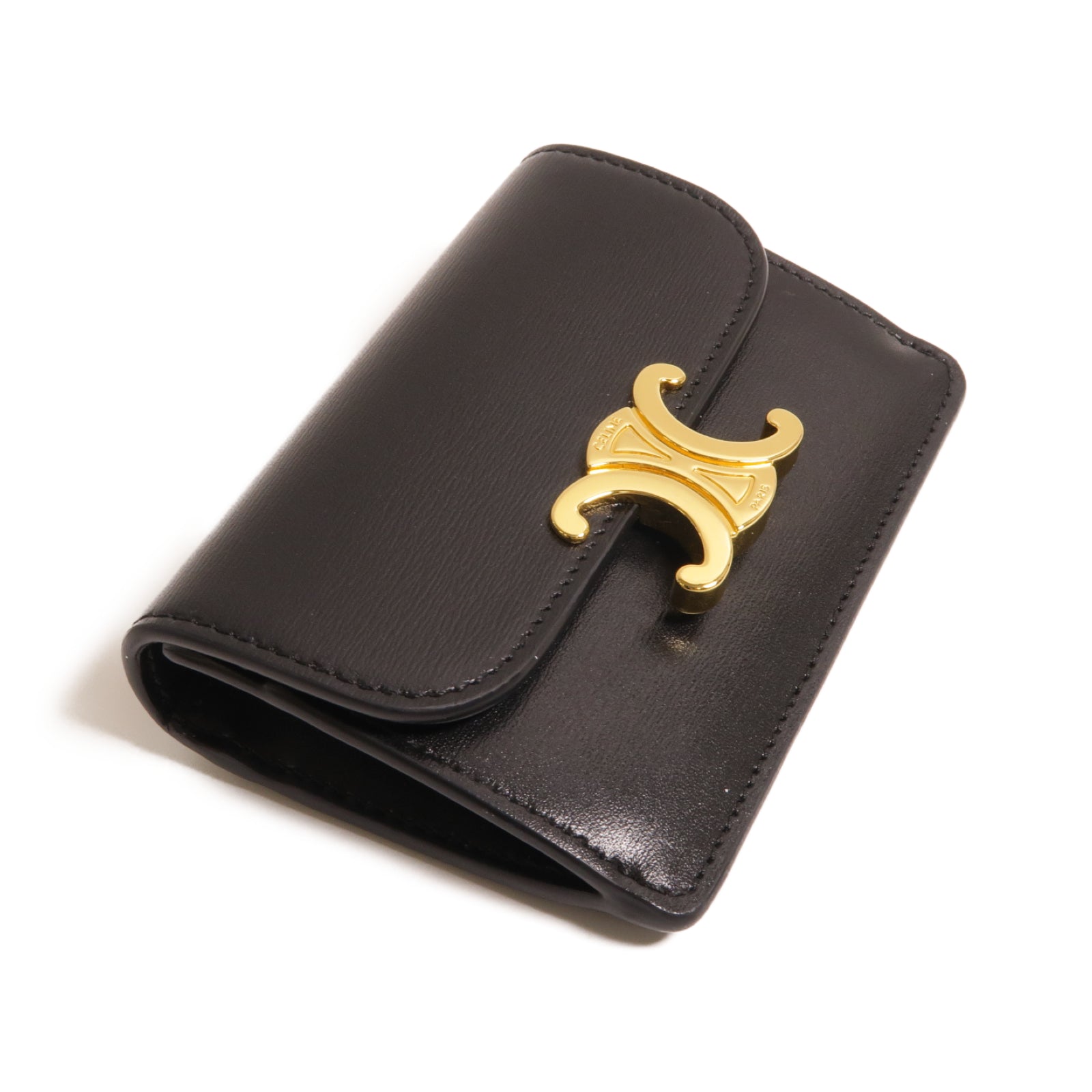 CELINE 牛皮皮革Triomphe Card Holder金扣卡片套黑色