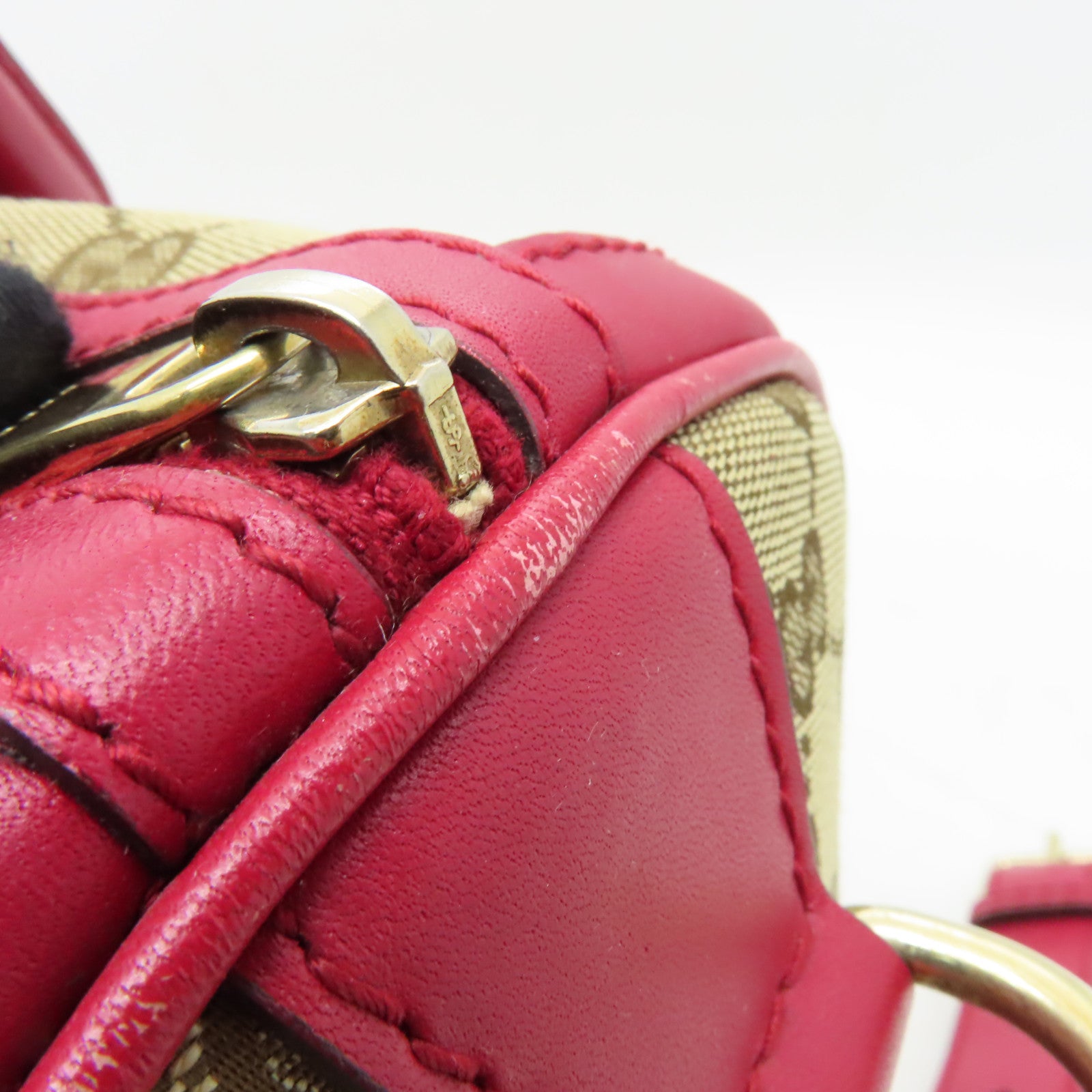 GUCCI 帆布/皮革2 Way Shoulder金扣手挽肩背兩用袋啡色/紅色