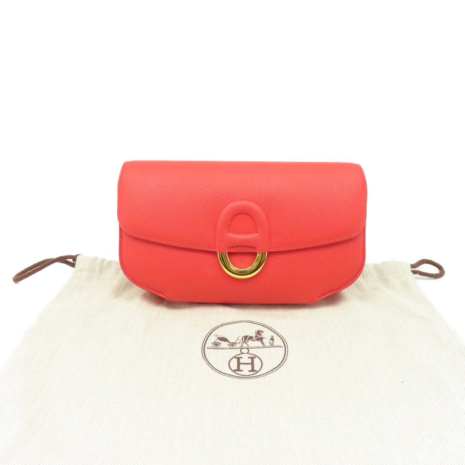 HERMES Epsom皮革Cherche Midi 22 Clutch Bag金扣手拿包Rouge Tomate番茄紅色