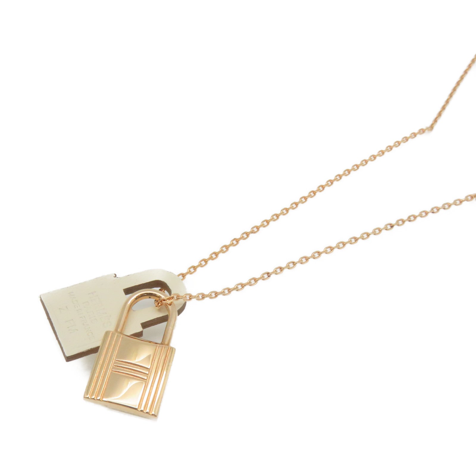 HERMES 金屬/Swift皮革O'Kelly Pendant Necklace項鏈白色