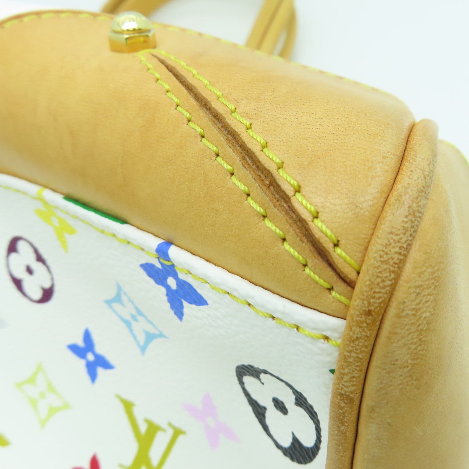 LOUIS VUITTON Monogram Multicolore Claudia Handbag Gold Buckle Hand Bag White