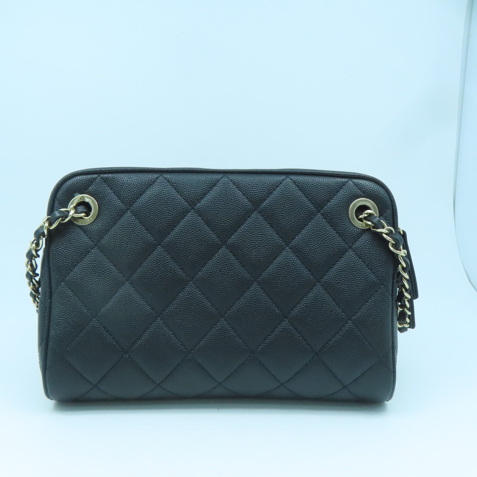 CHANEL 菱格牛皮皮革Chain Shoulder金扣鏈帶肩背袋黑色