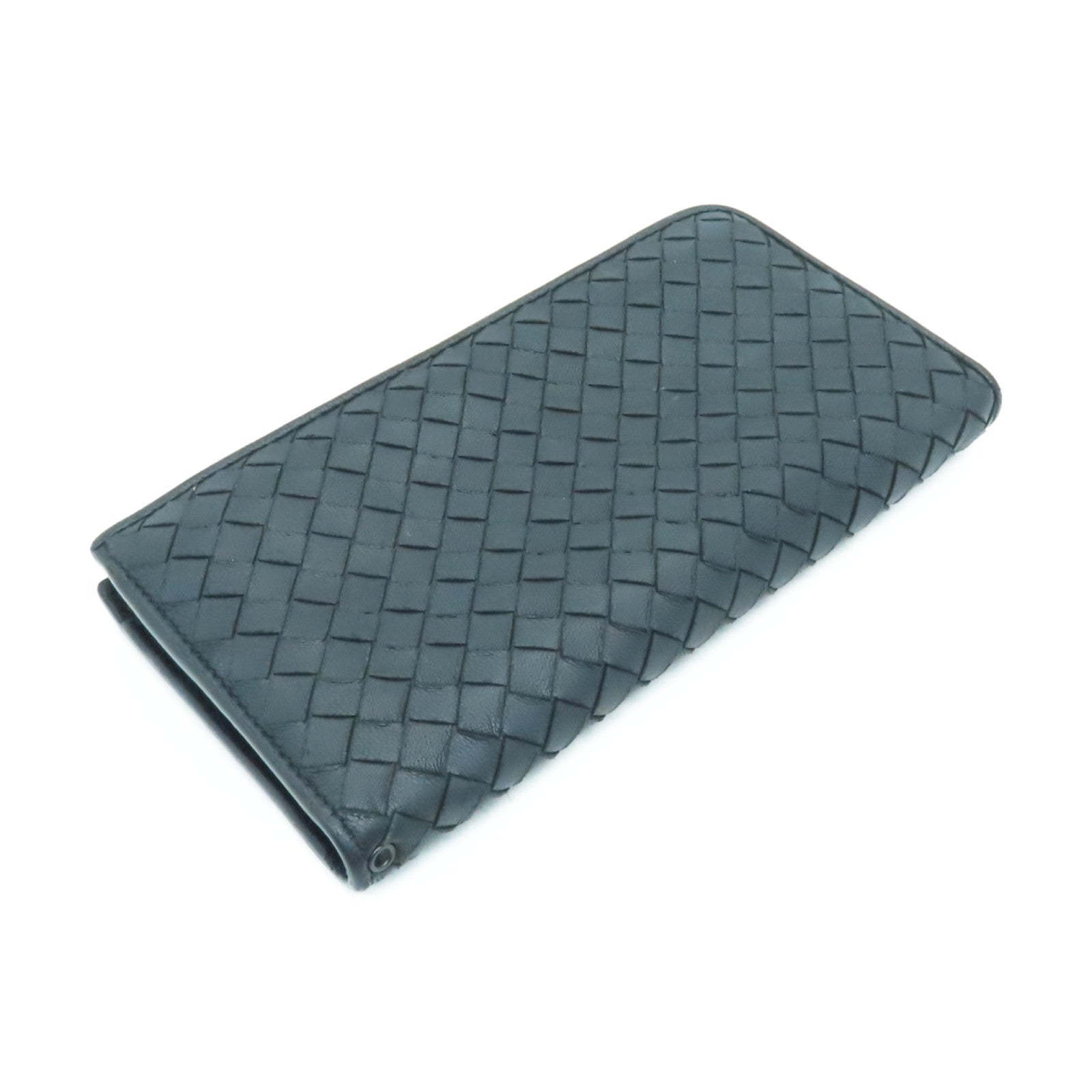BOTTEGA VENETA Textured Leather Long Wallet Silver Buckle Long Wallet Black