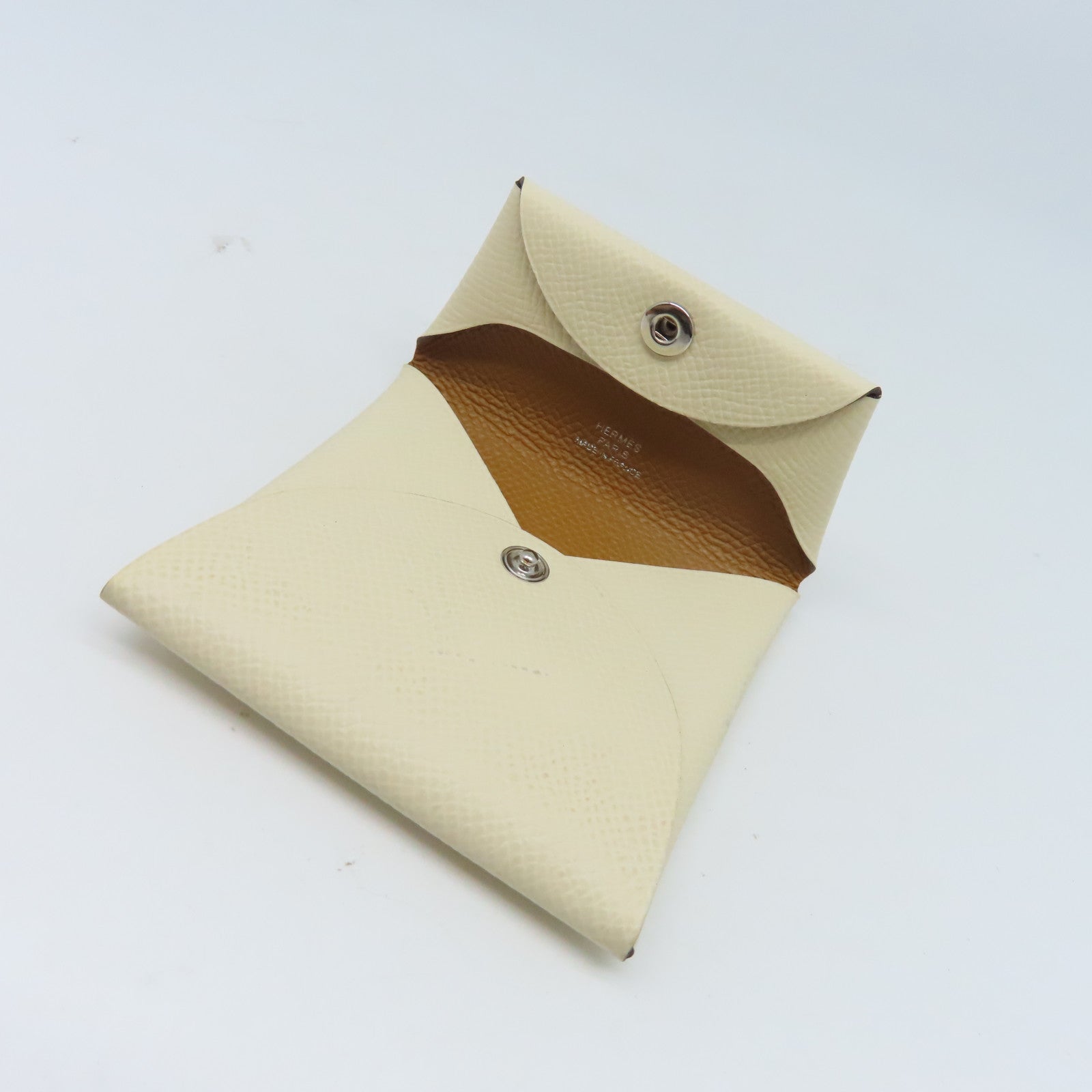 HERMES Epsom皮革Coin Purse U銀扣零錢包白色