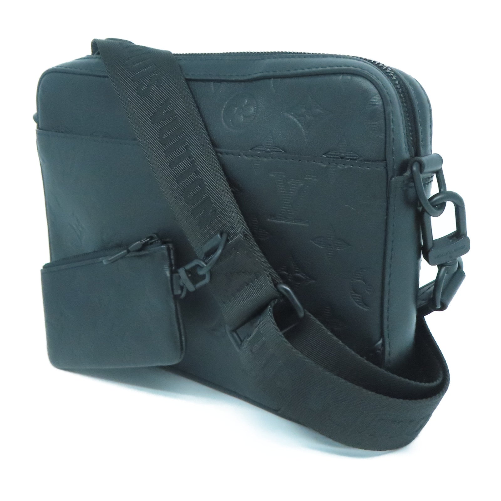 LOUIS VUITTON Monogram Shadow Duo Messenger黑扣肩背袋黑色