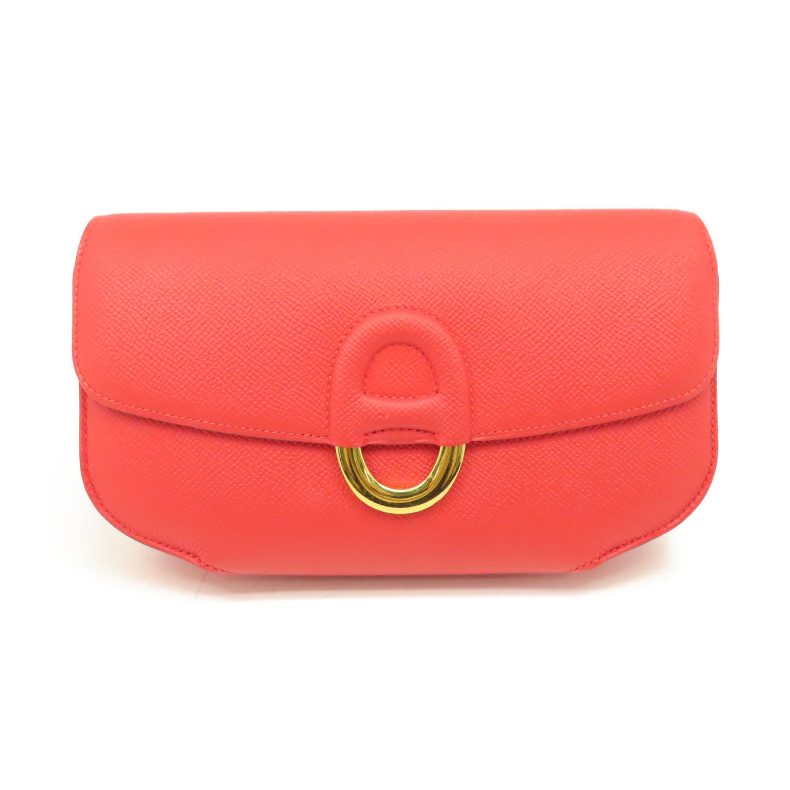 HERMES Epsom皮革Cherche Midi 22 Clutch Bag金扣手拿包Rouge Tomate番茄紅色