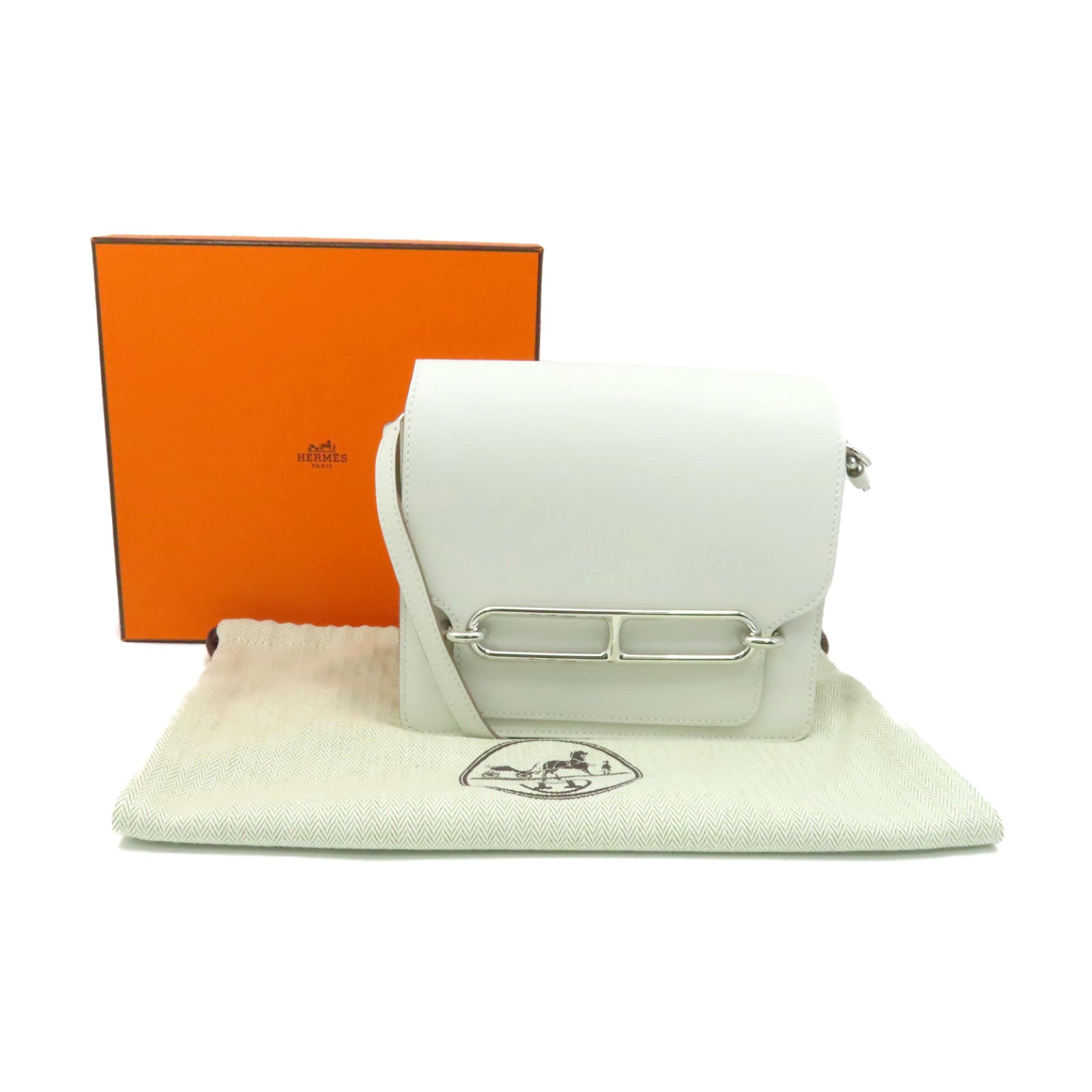HERMES Evercolor皮革Mini Roulis Shoulder Bag銀扣肩背袋Gris Pale/奶灰色