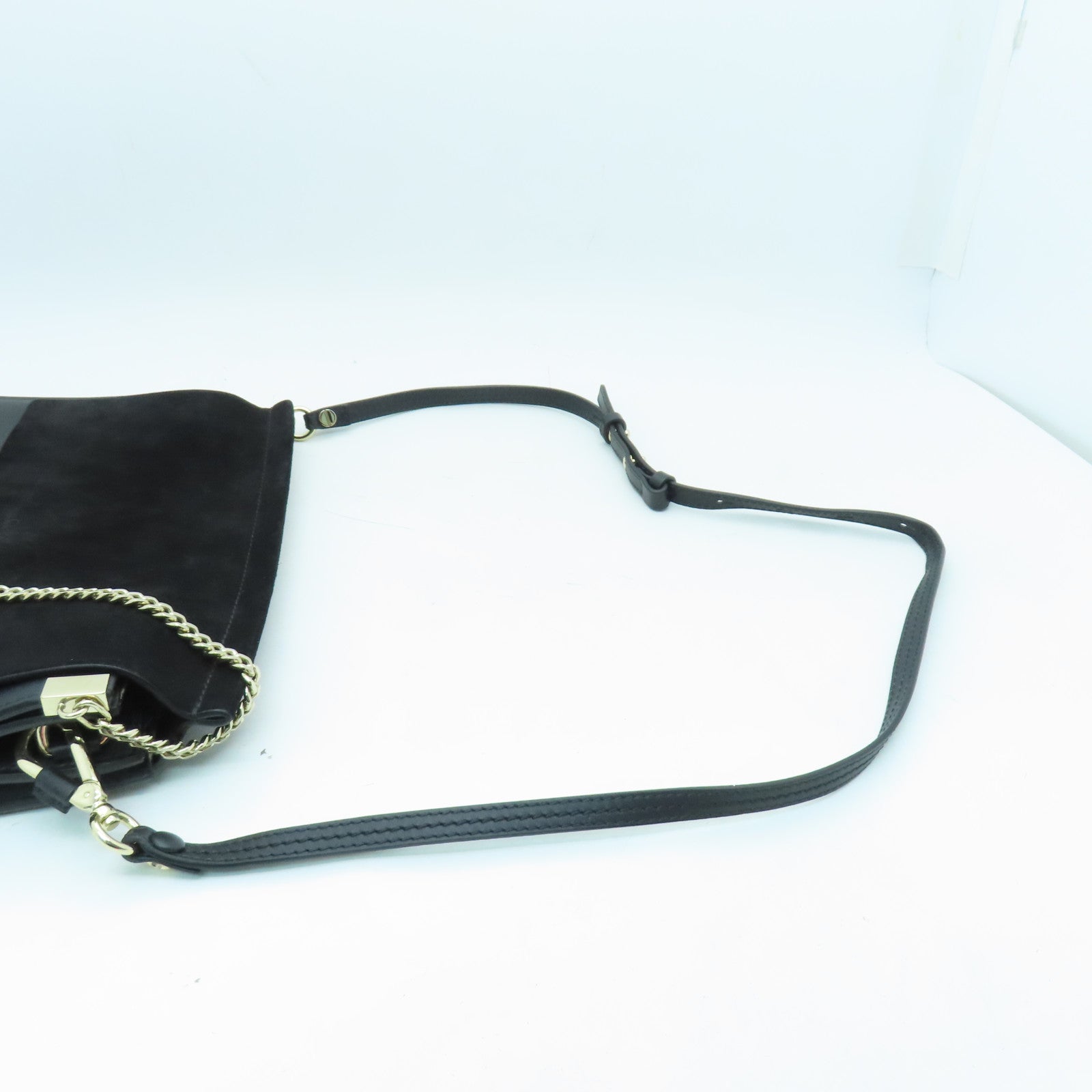 Chloe Leather/Suede Leather Shoulder Bag Gold Buckle Black