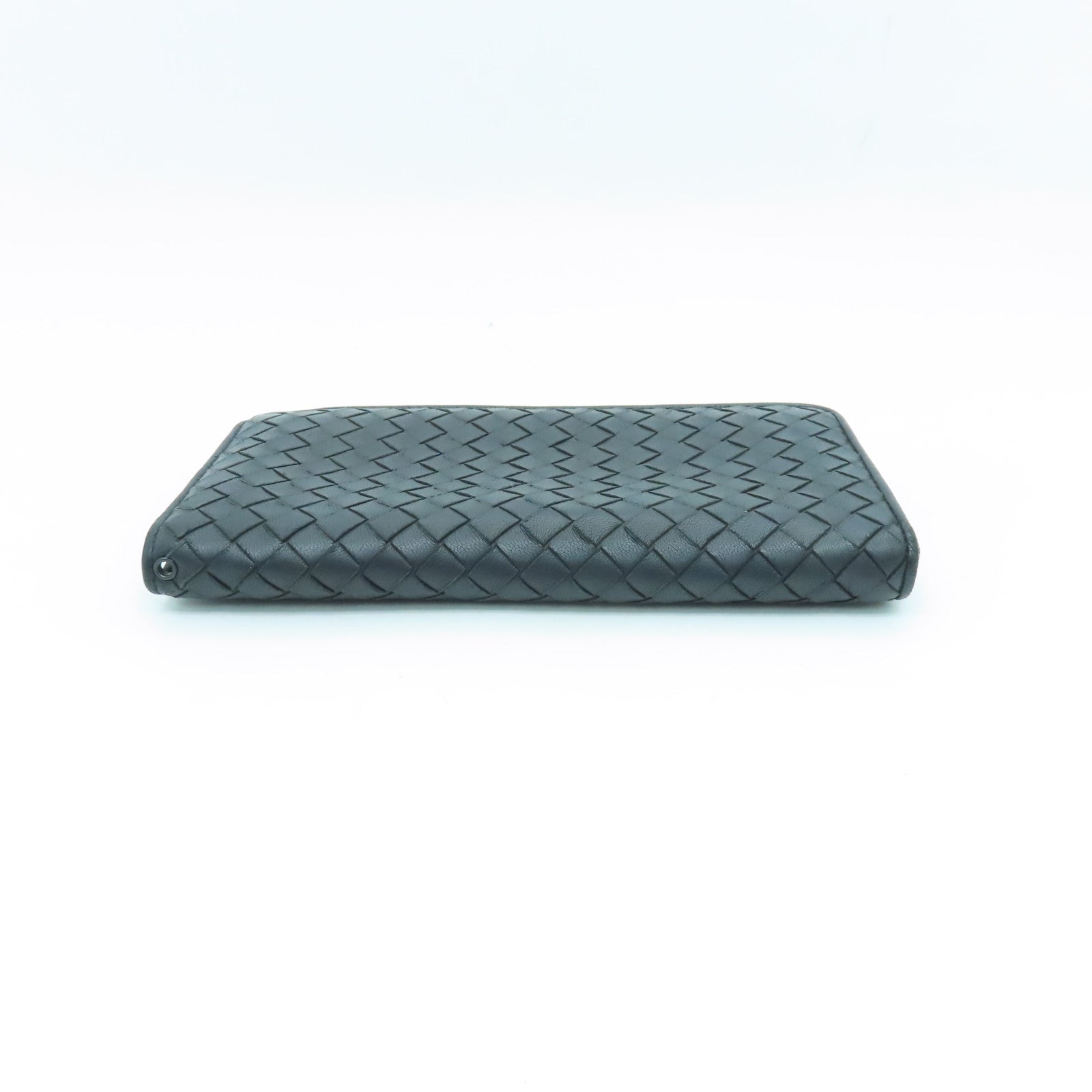 BOTTEGA VENETA Textured Leather Long Wallet Silver Buckle Long Wallet Black