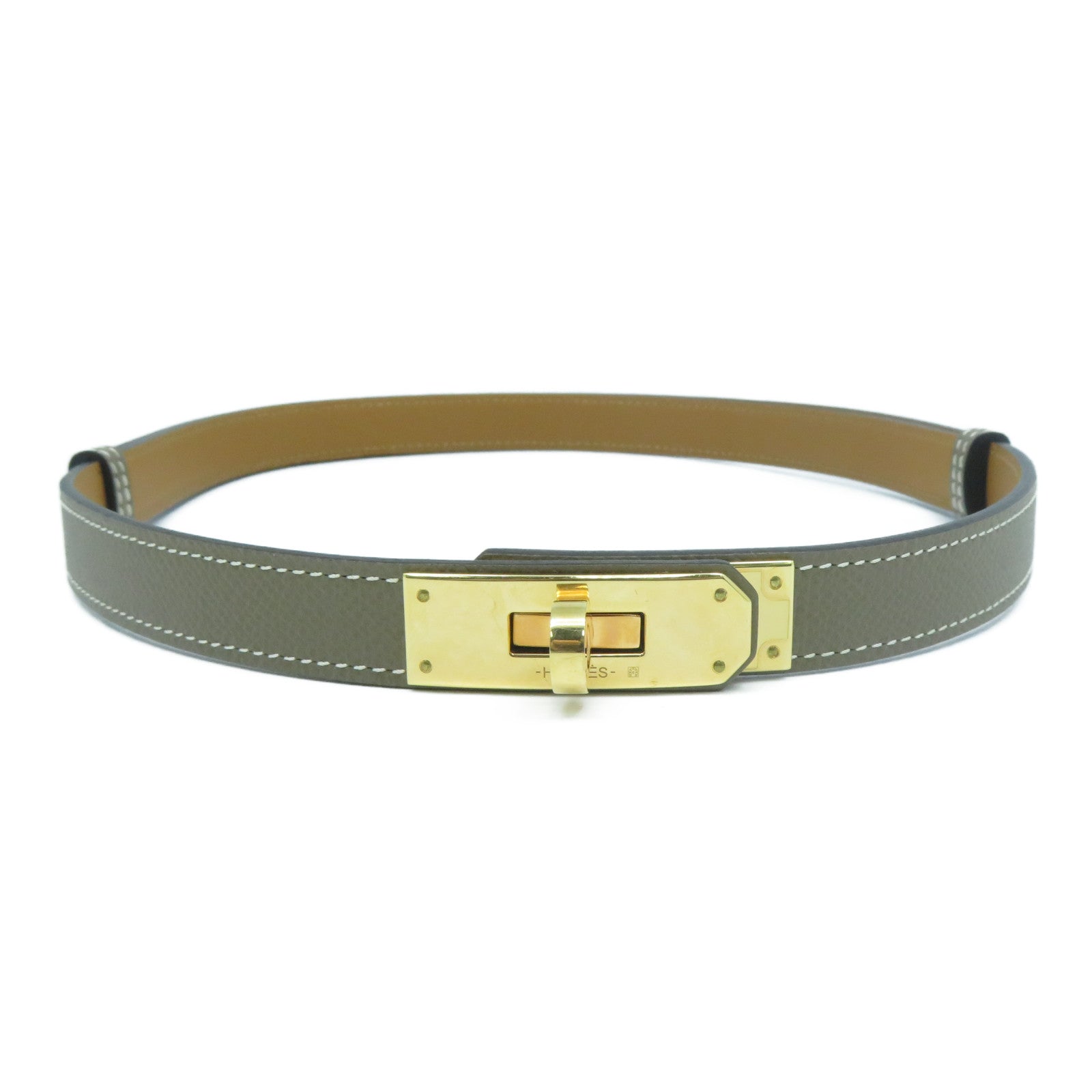 HERMES Epsom皮革Kelly Belt金扣皮帶Etoupe大象灰色