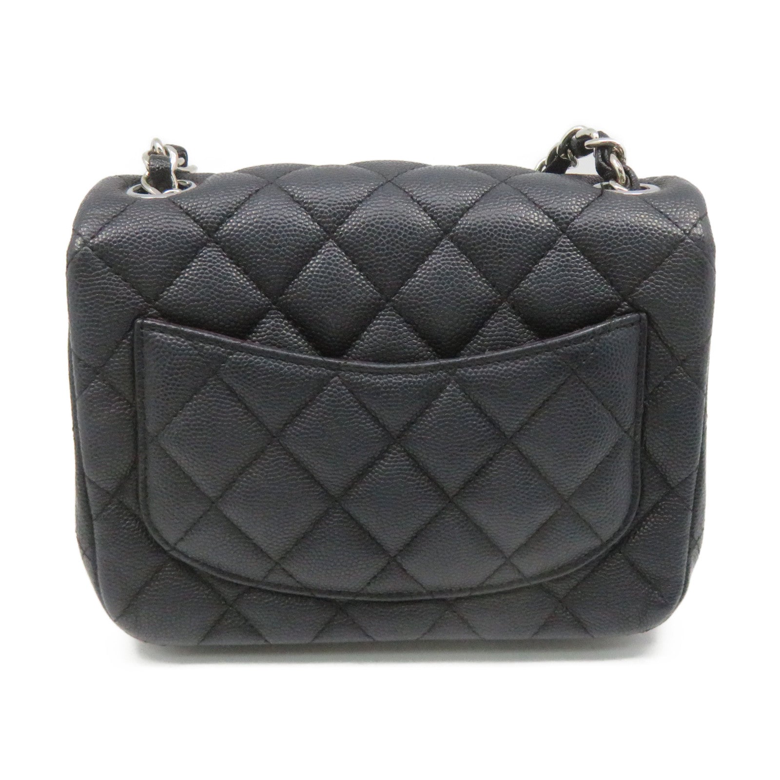 CHANEL 菱格Caviar皮革Chain Shoulder Bag銀扣鏈帶肩背袋碳灰色