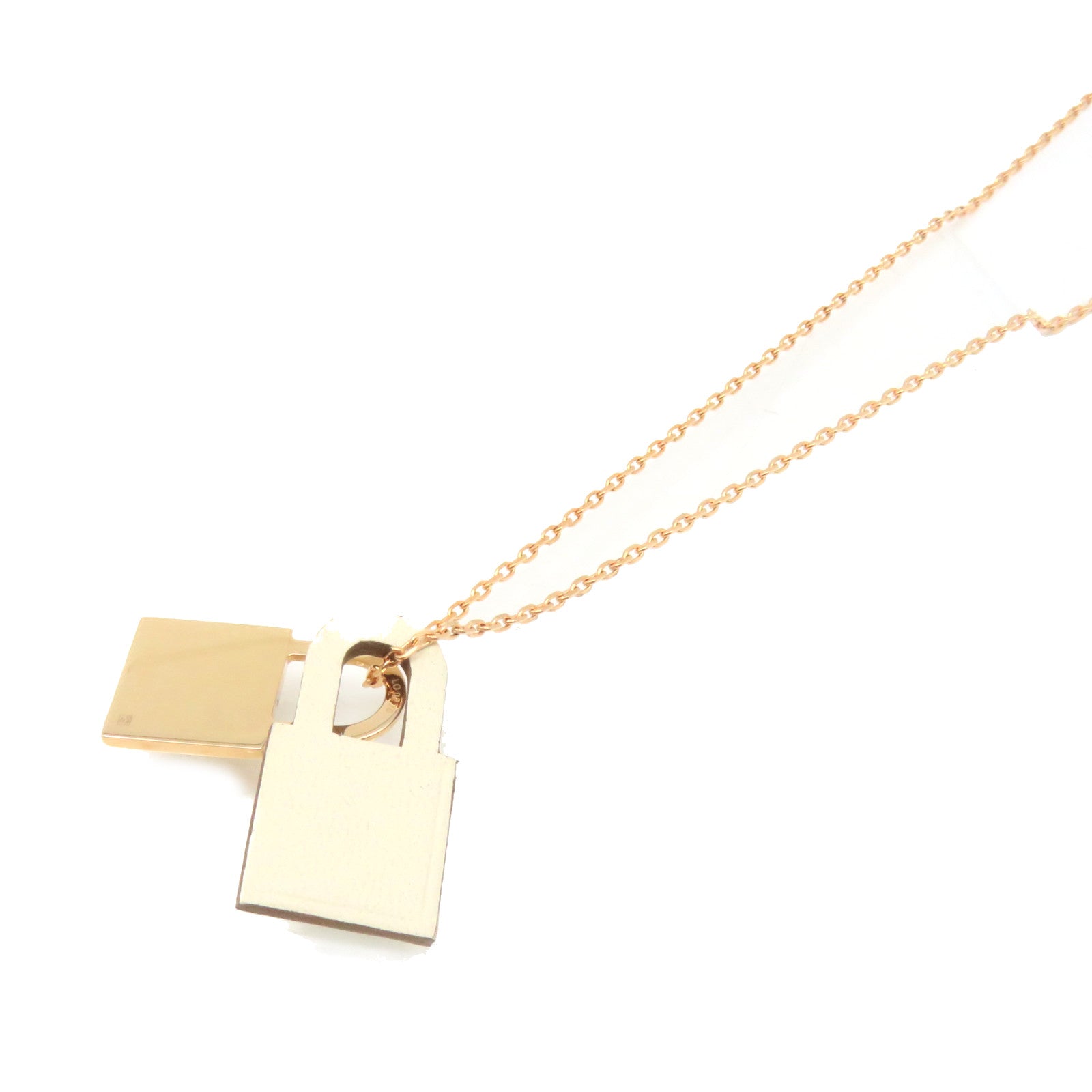 HERMES 金屬/Swift皮革O'Kelly Pendant Necklace項鏈白色