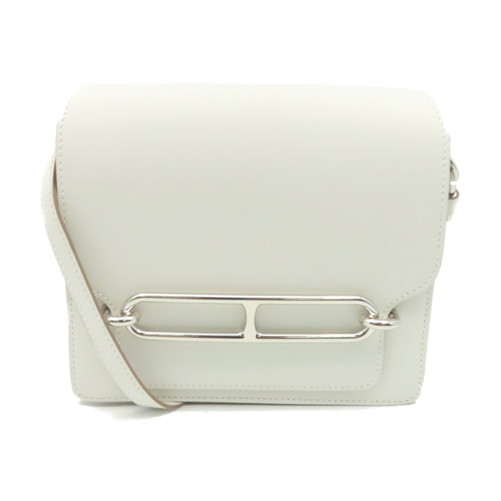 HERMES Evercolor皮革Mini Roulis Shoulder Bag銀扣肩背袋Gris Pale/奶灰色