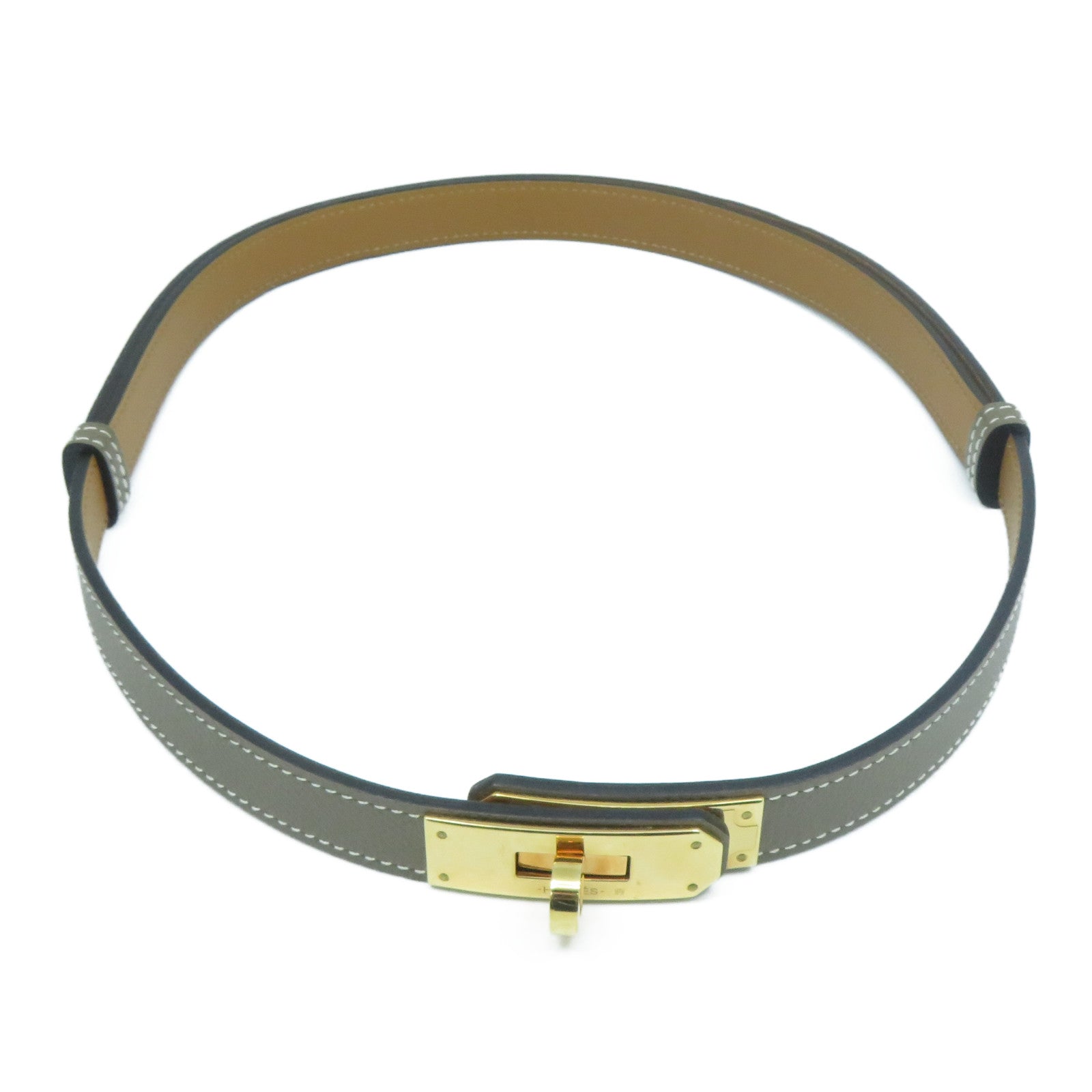 HERMES Epsom皮革Kelly Belt金扣皮帶Etoupe大象灰色
