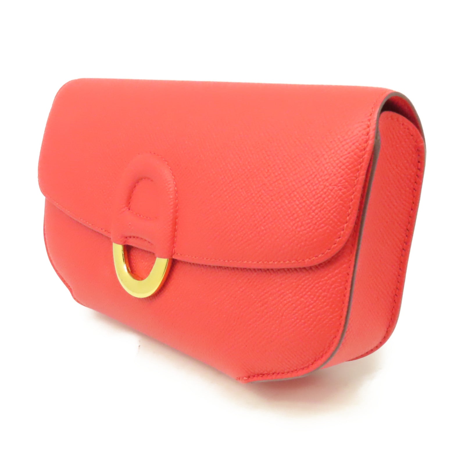 HERMES Epsom皮革Cherche Midi 22 Clutch Bag金扣手拿包Rouge Tomate番茄紅色