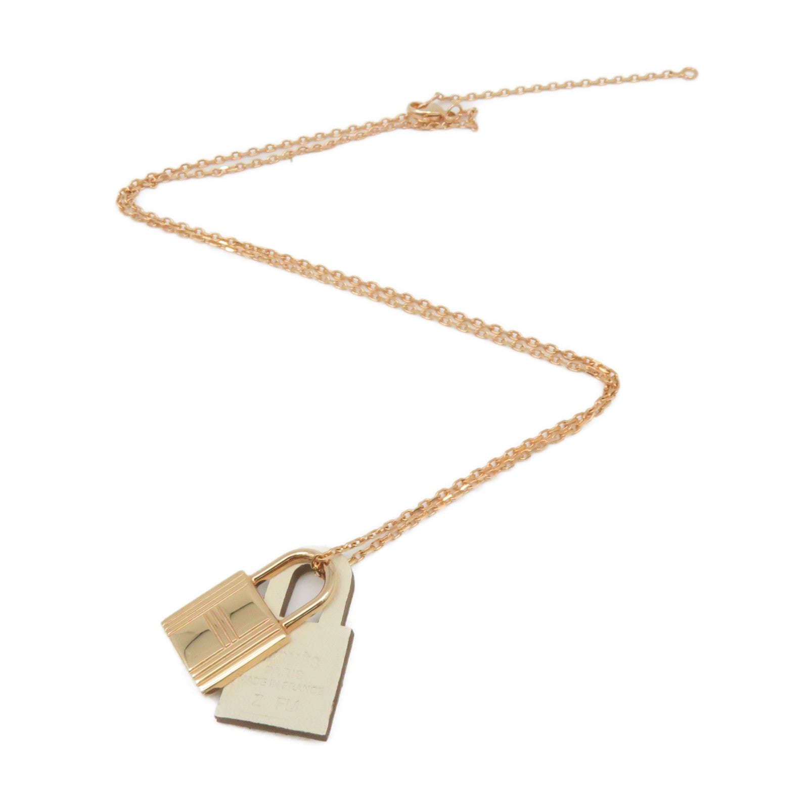 HERMES 金屬/Swift皮革O'Kelly Pendant Necklace項鏈白色